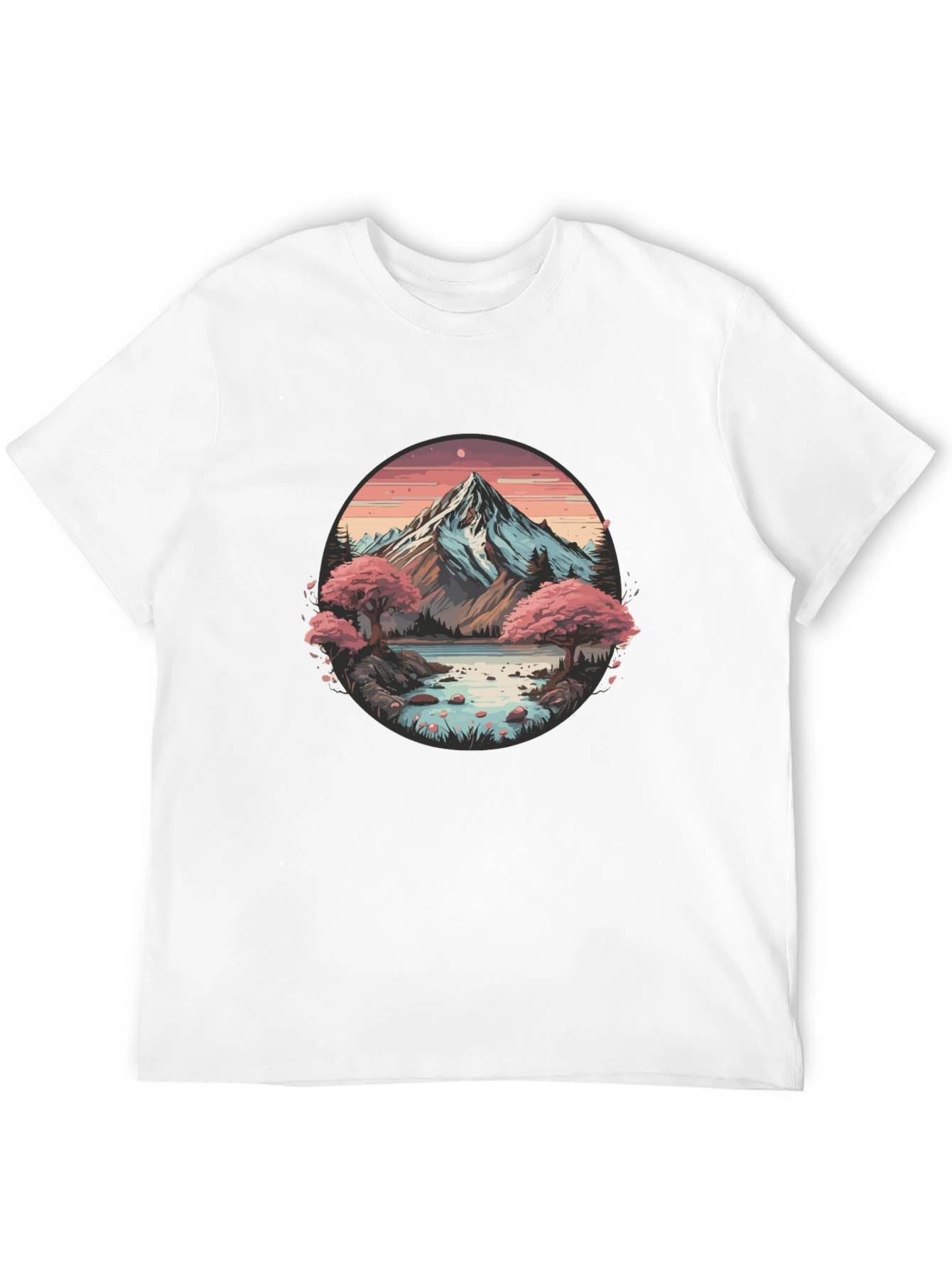 Black Mountain Lake Scene Graphic Tee - Black Casual Shirt view 12