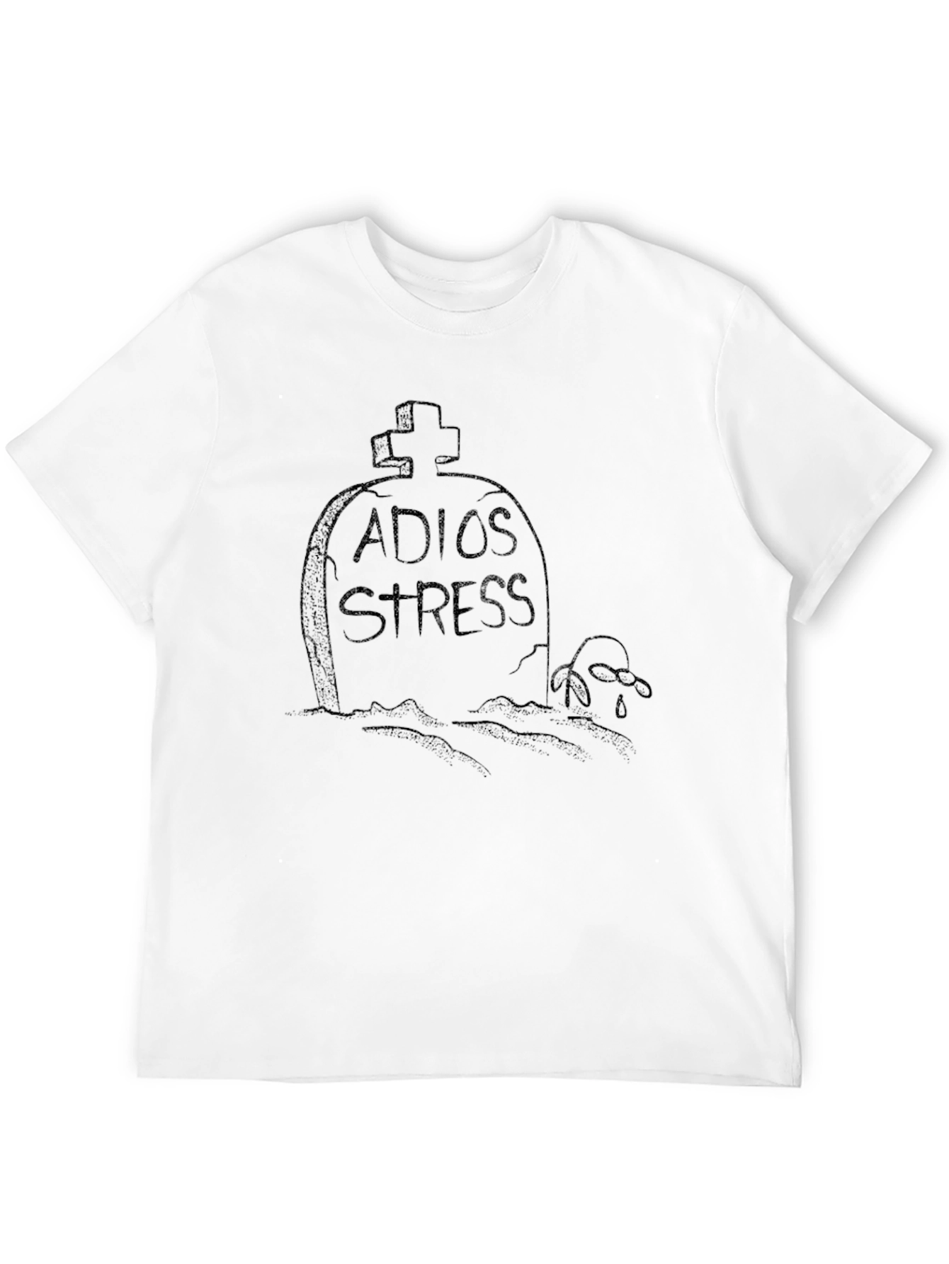 Black Adios Stress Black T-Shirt with Tombstone Design view 12