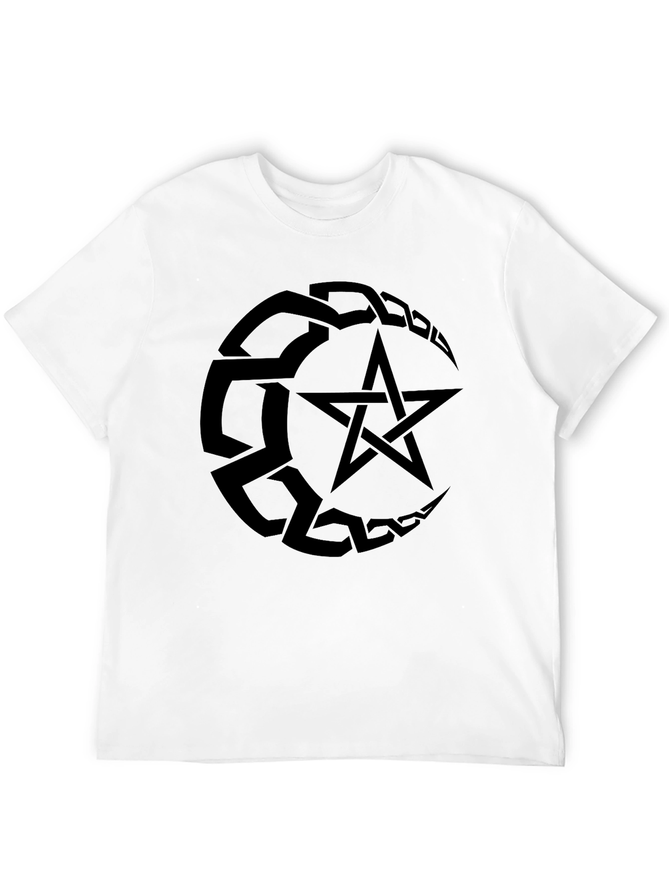 Black Men's Black T-Shirt with Pentagram Design view 12