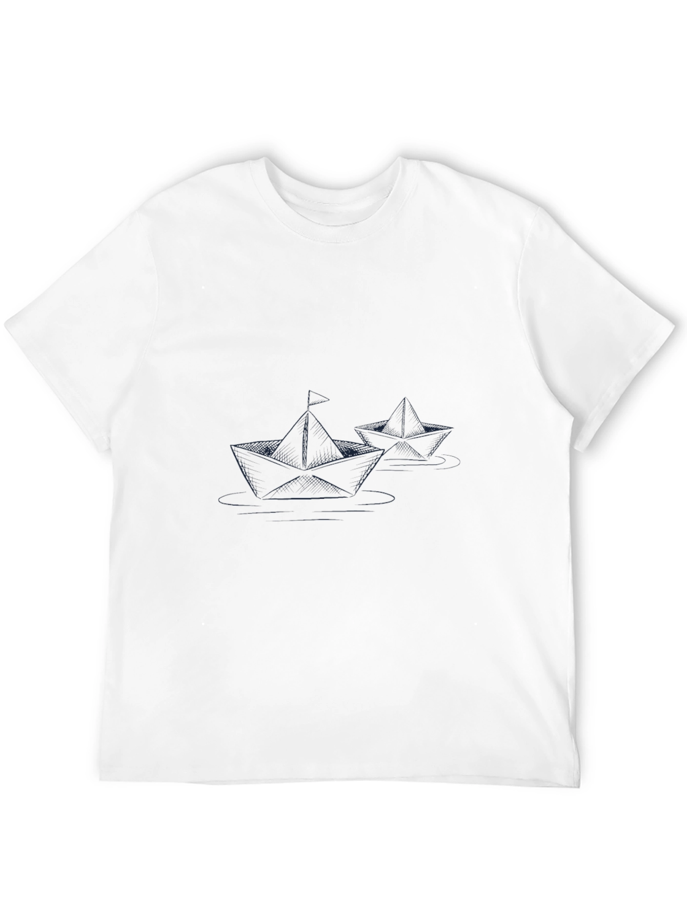 Black Black T-Shirt with Paper Boat Design view 12