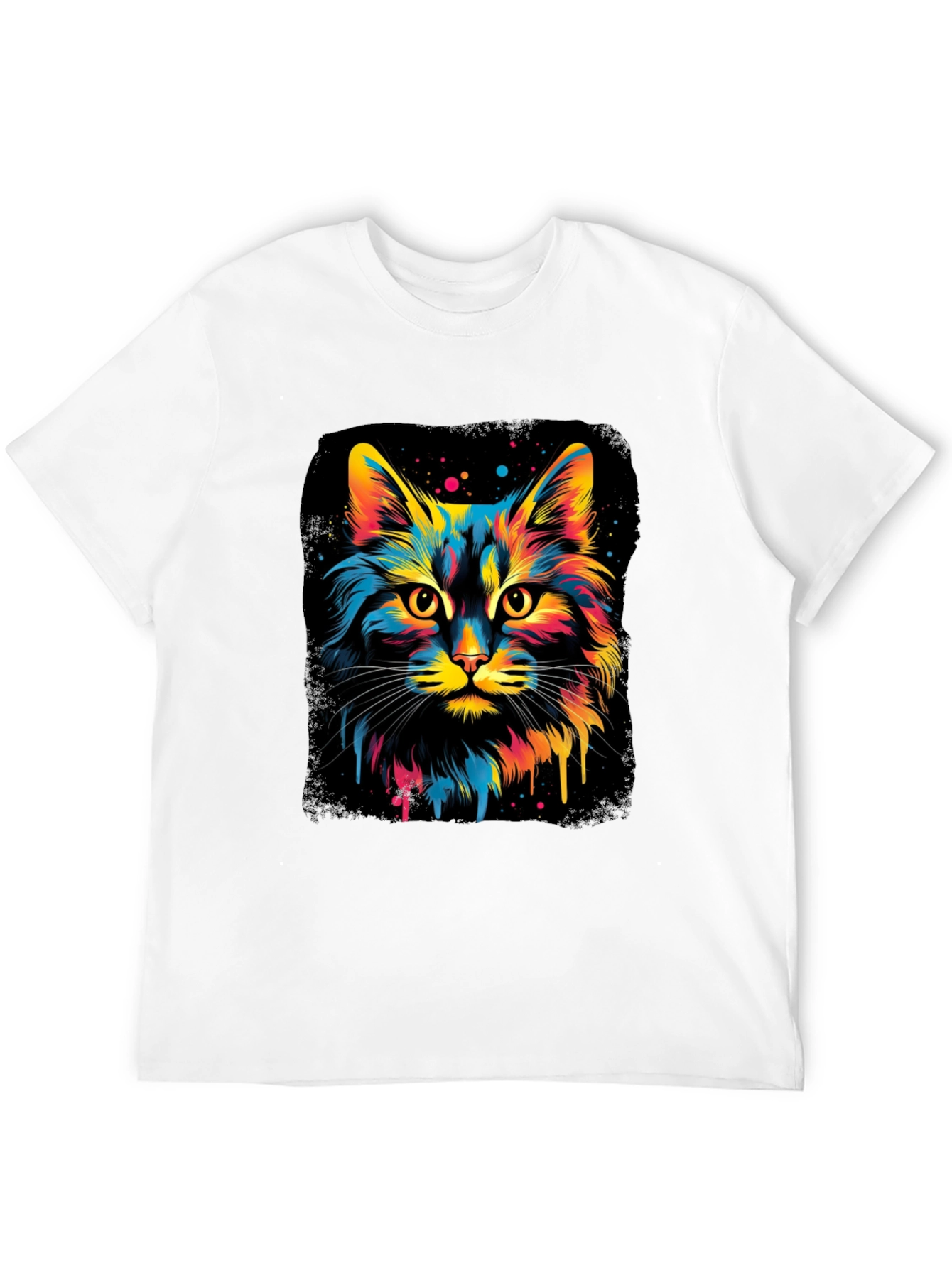 Black Colorful Cat Graphic Black T-Shirt view 12