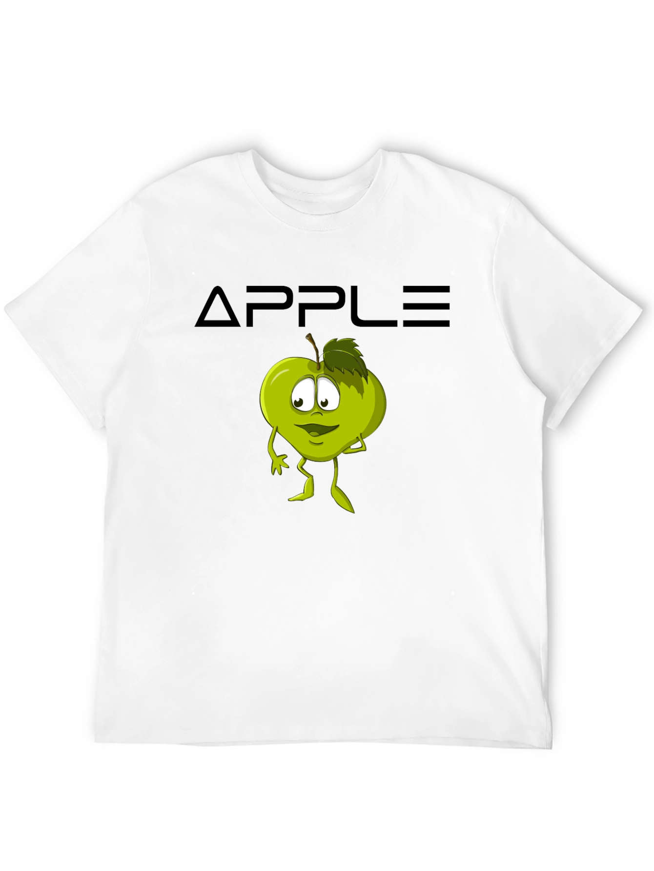 Black Funny Apple Cartoon Graphic Black T-Shirt view 12