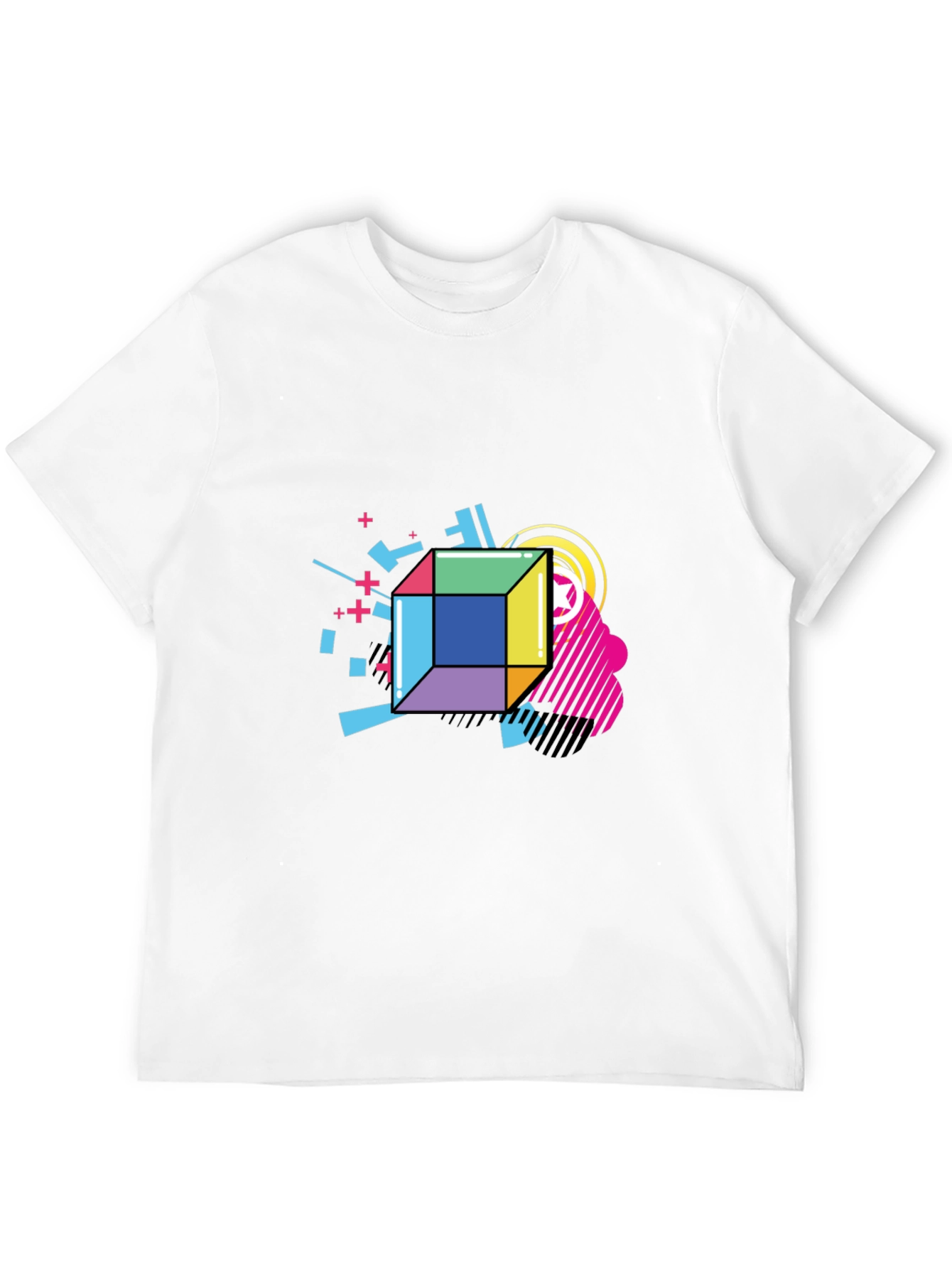 Black Geometric Cube Graphic Black Tee view 12