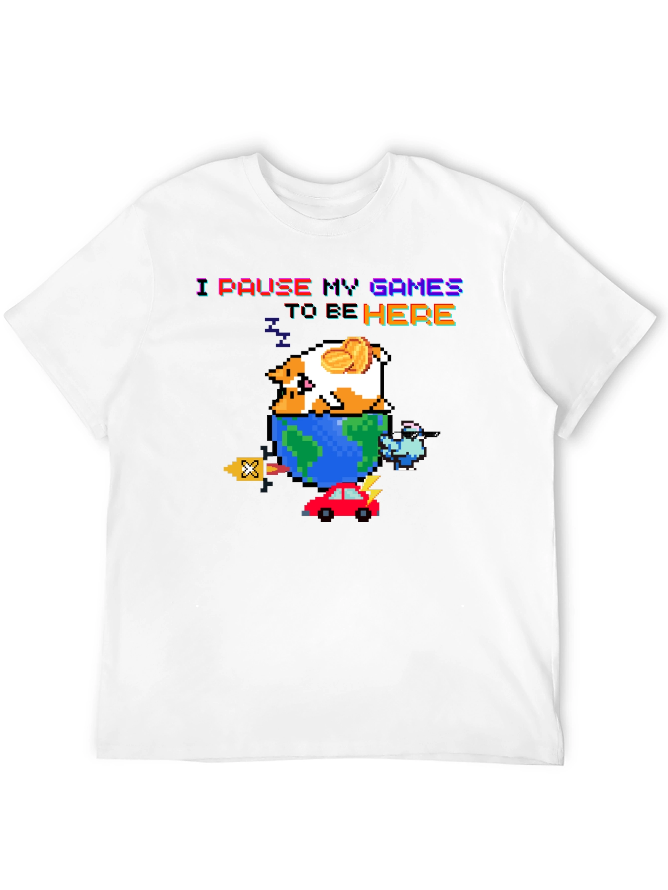 Black Pixel Art Gamer T-Shirt - I Pause My Games view 12