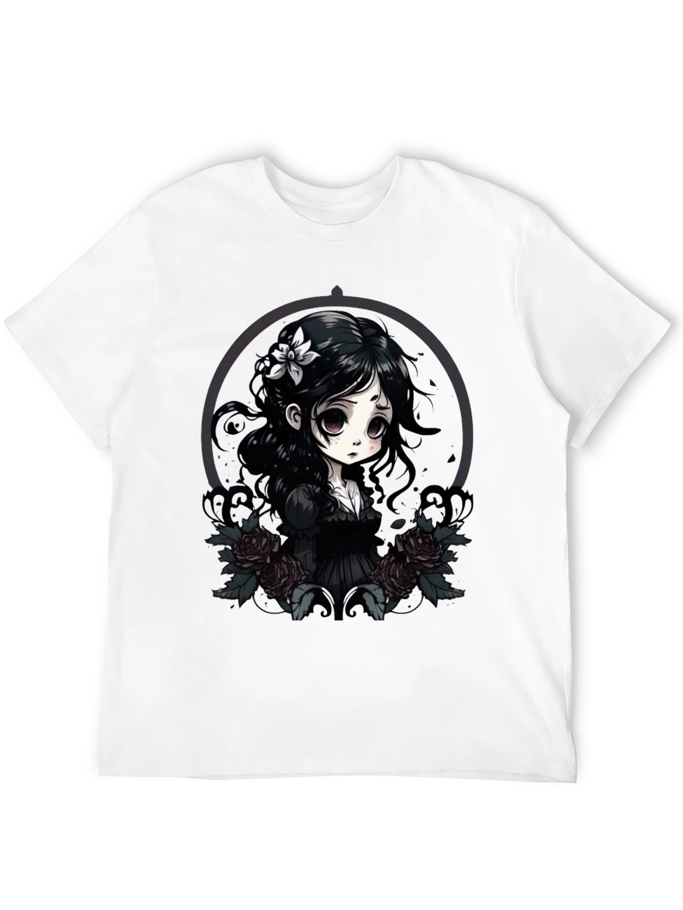 Black Gothic Anime Girl T-Shirt view 12