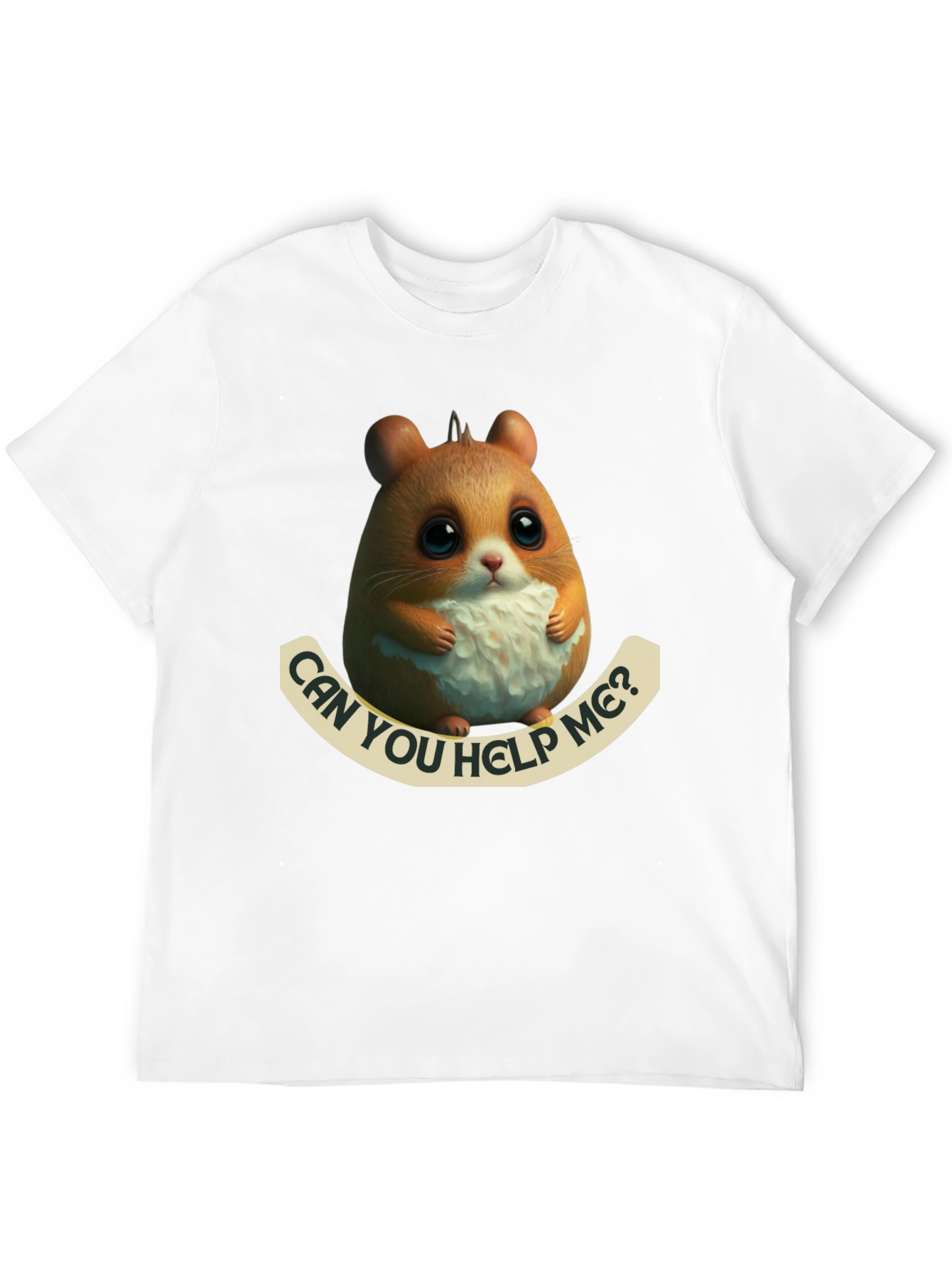 Black Cute Hamster 'Can You Help Me?' Graphic T-Shirt view 12