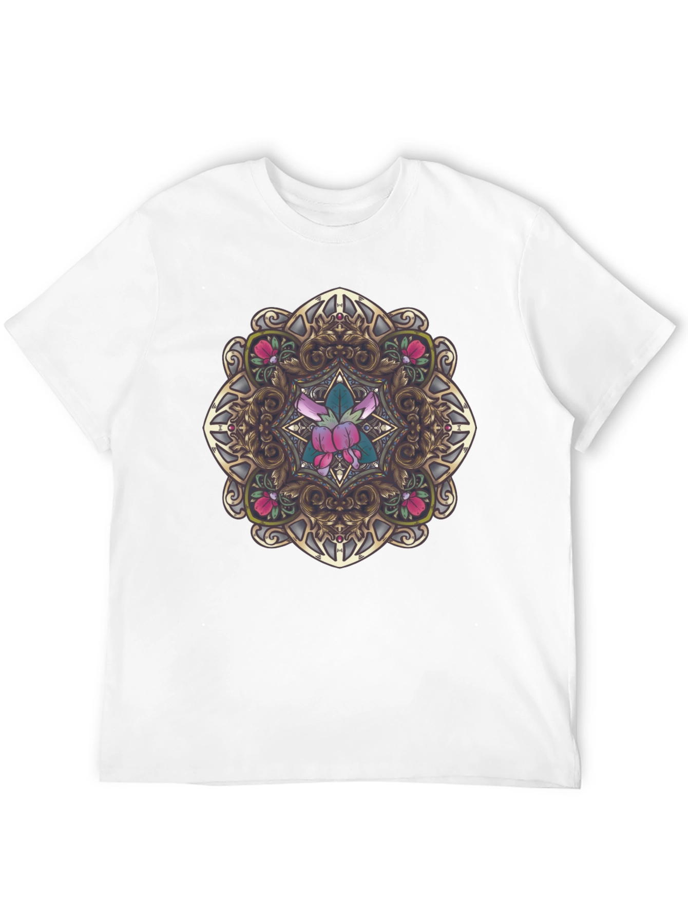 Black Ornate Floral Mandala Graphic Black T-Shirt view 12