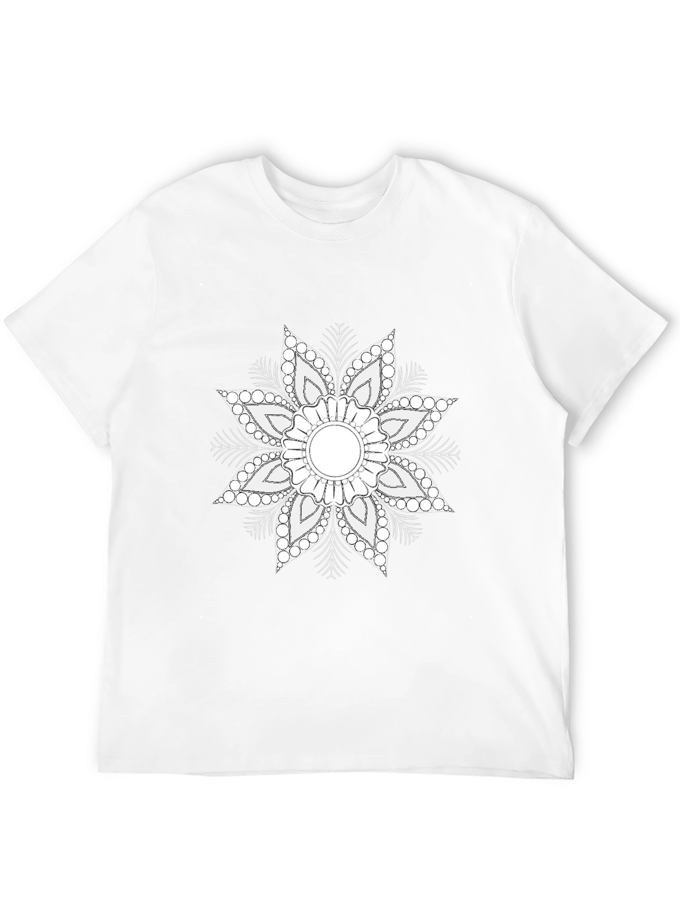 Black Black T-Shirt with White Floral Mandala Design view 12