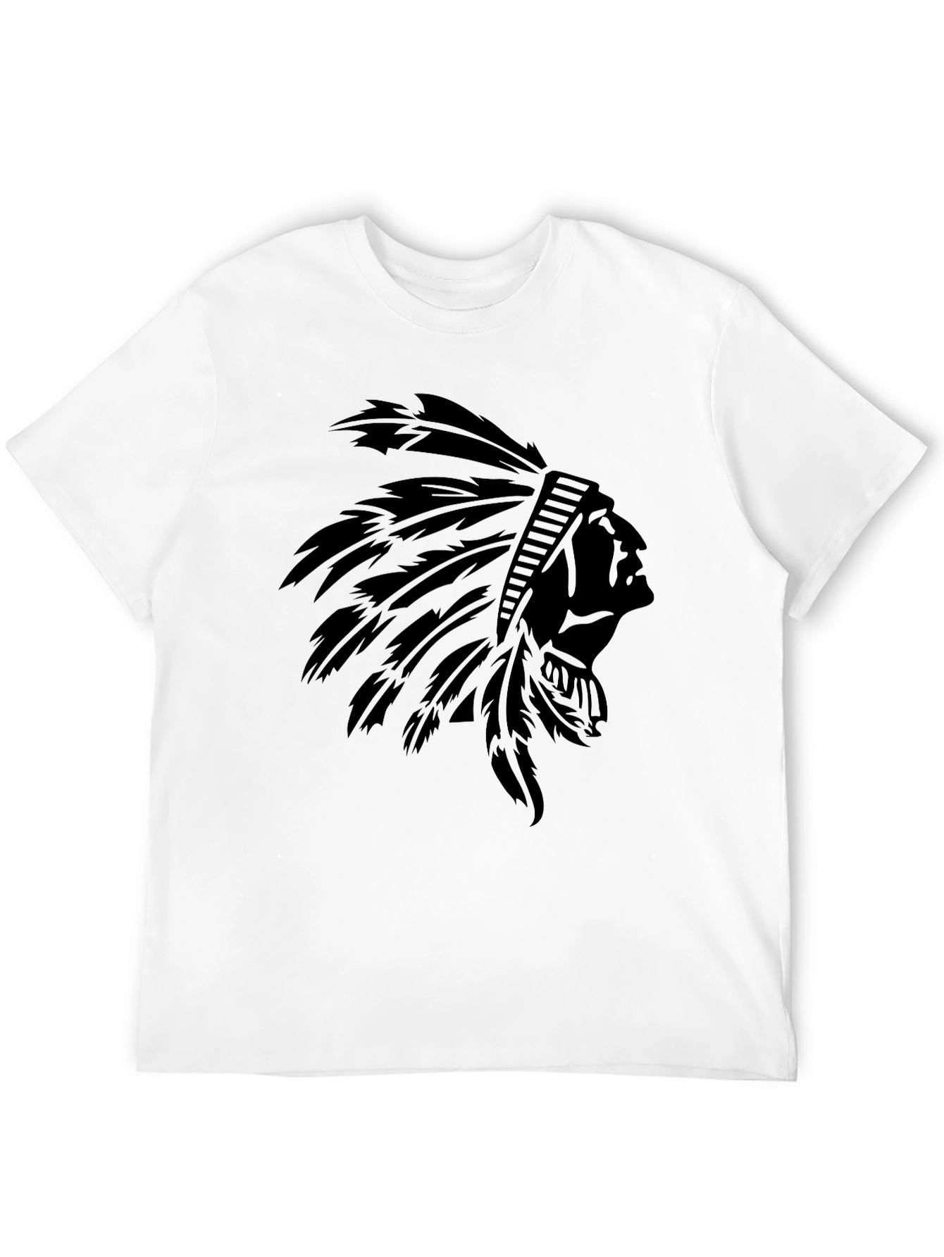 Black T-Shirt with Native American Headdress Graphic - 12