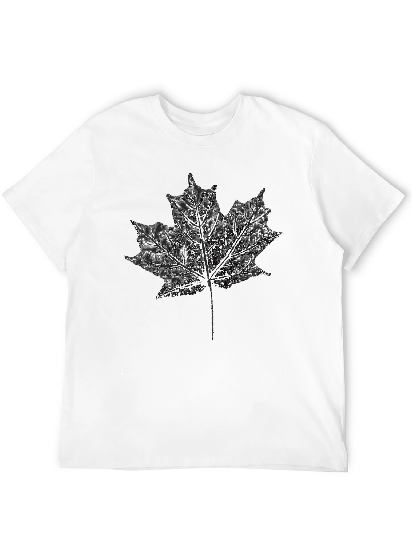 Black Maple Leaf Print Black Crew Neck T-Shirt view 12