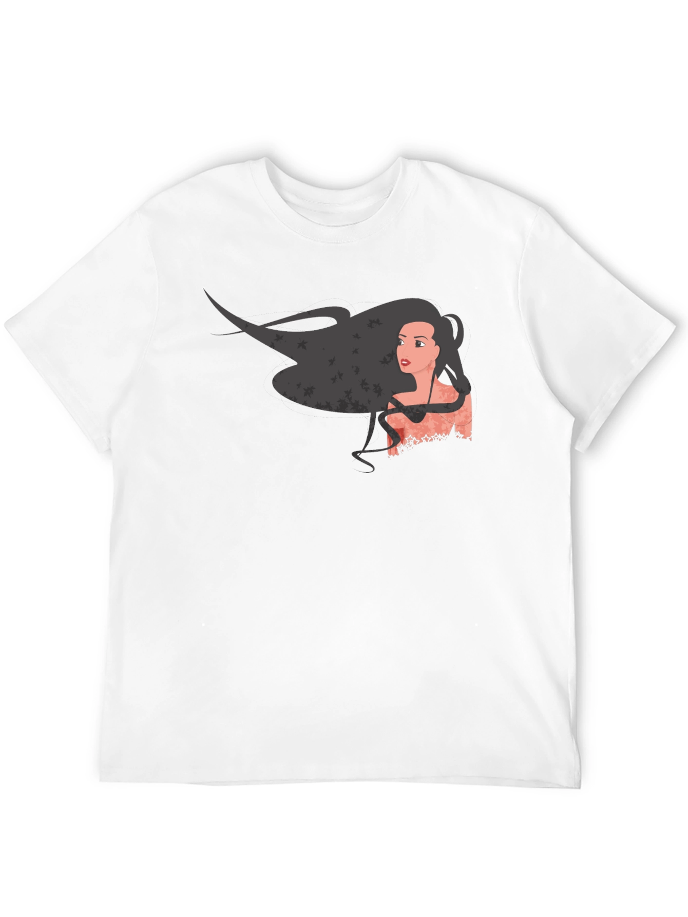 Black Graphic Print Black T-Shirt - Woman with Flowing Hair view 12