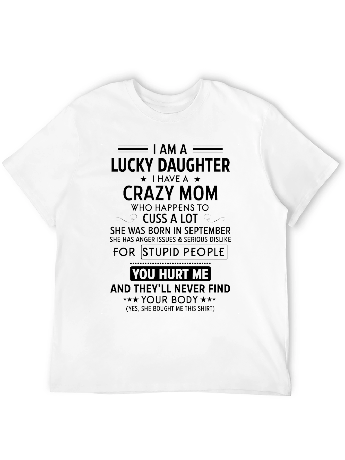 Black Lucky Daughter T-Shirt - Crazy Mom Gift view 12