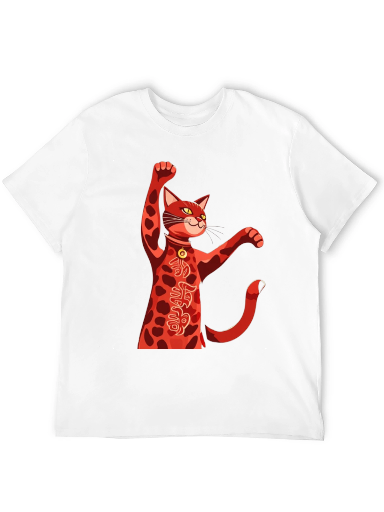 Black Lucky Cat T-Shirt - Red Maneki Neko Graphic Tee view 12