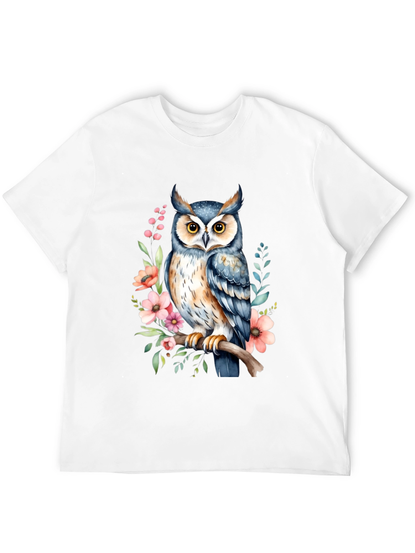 Black Owl Floral Graphic Tee - Black Cotton Casual Shirt view 12