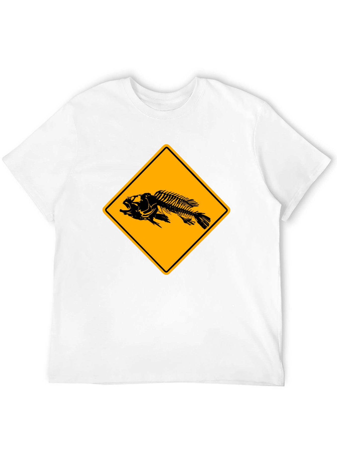 Black Fishbone Warning Sign Graphic Tee - Black Cotton T-Shirt view 12