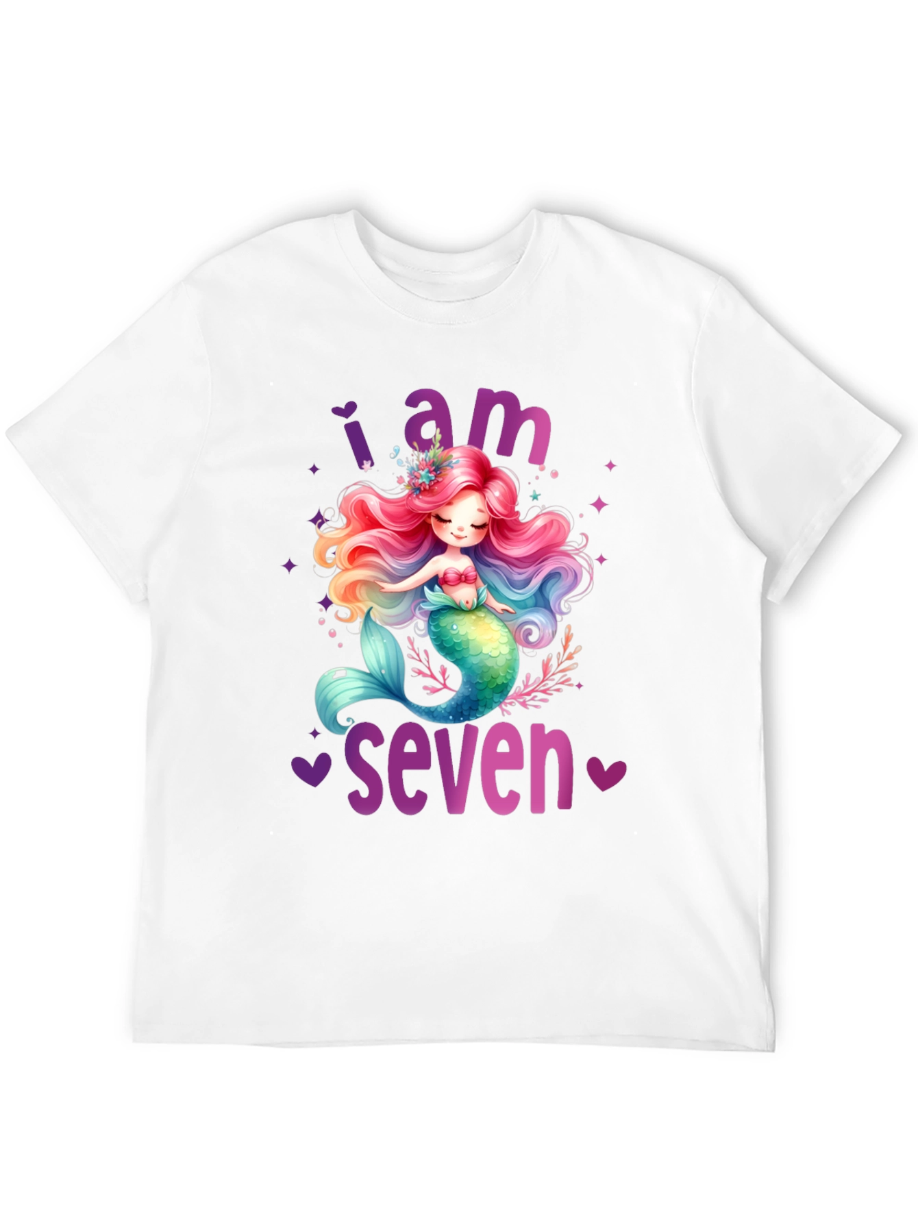 Black Mermaid Birthday T-Shirt - I Am Seven view 12