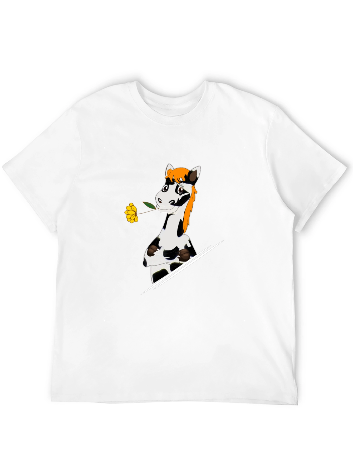 Black Cartoon Horse with Flower Graphic T-Shirt view 12