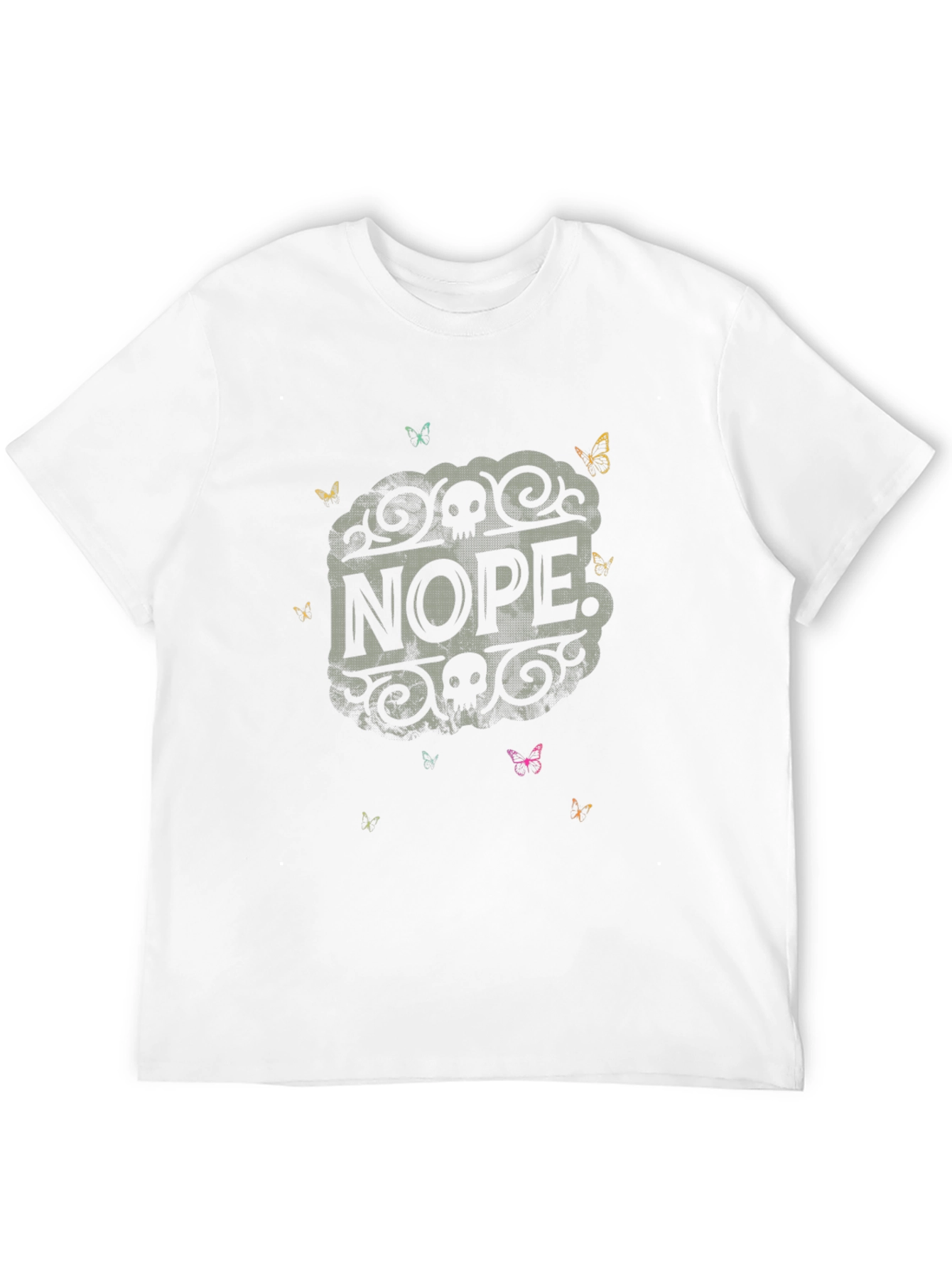 Black Nope Graphic Tee - Skull & Butterfly Design view 12