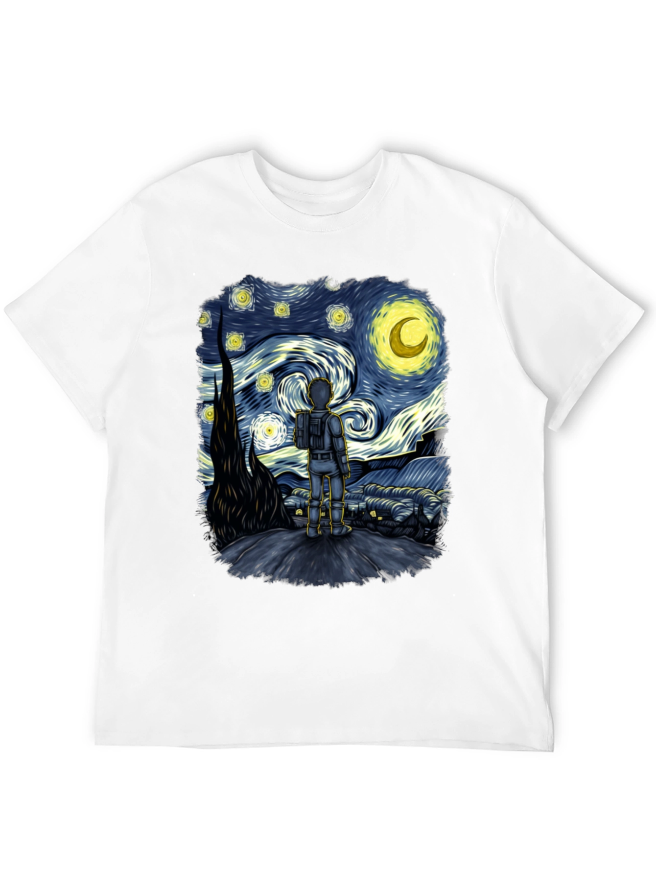 Black Starry Spaceman T-Shirt: Unique Art Tee view 12
