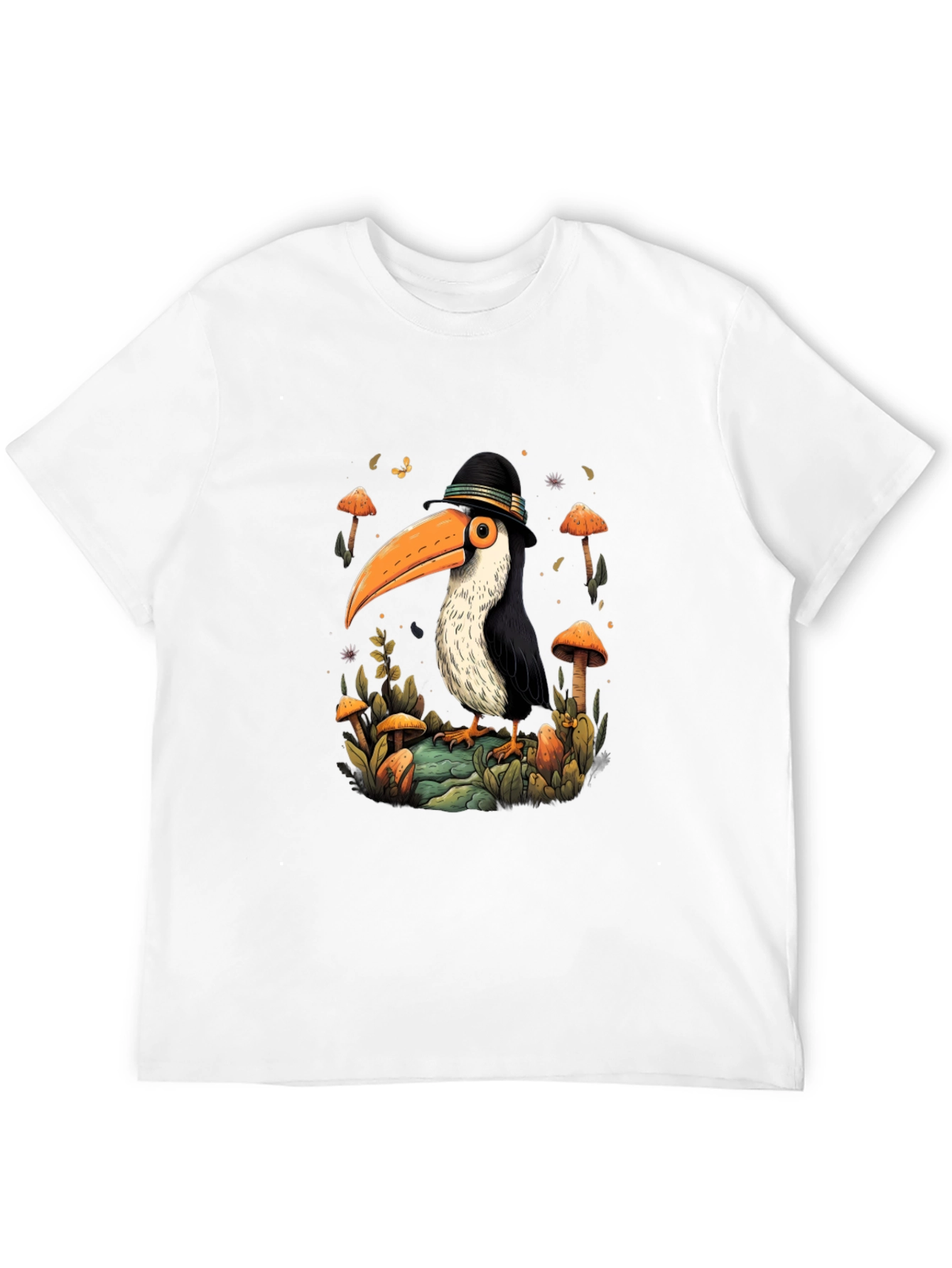 Black Whimsical Toucan T-Shirt - Mushroom Forest Design view 12