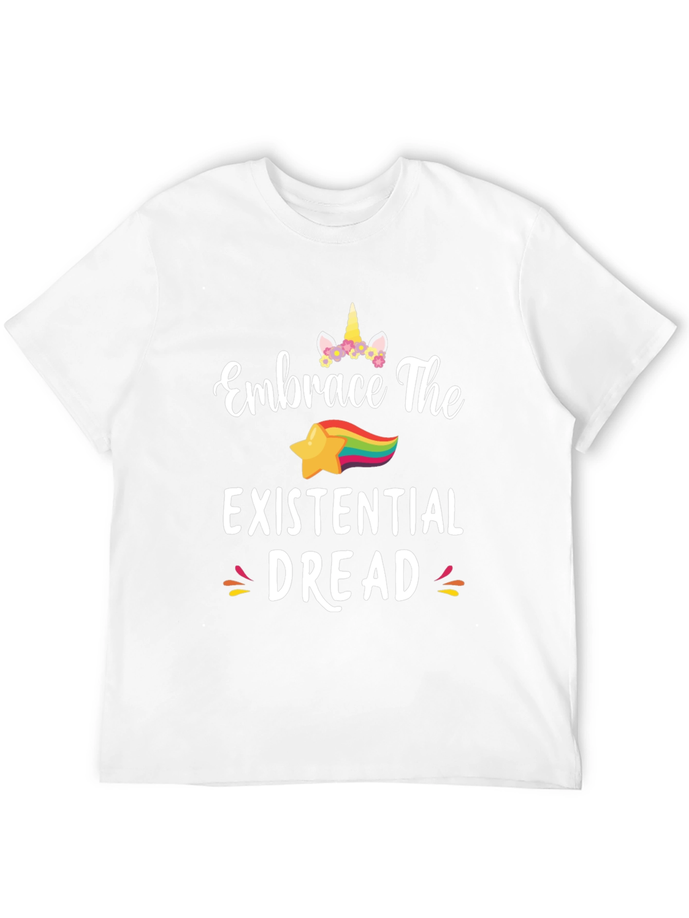 Black Embrace The Existential Dread Funny Unicorn Star T-Shirt view 12