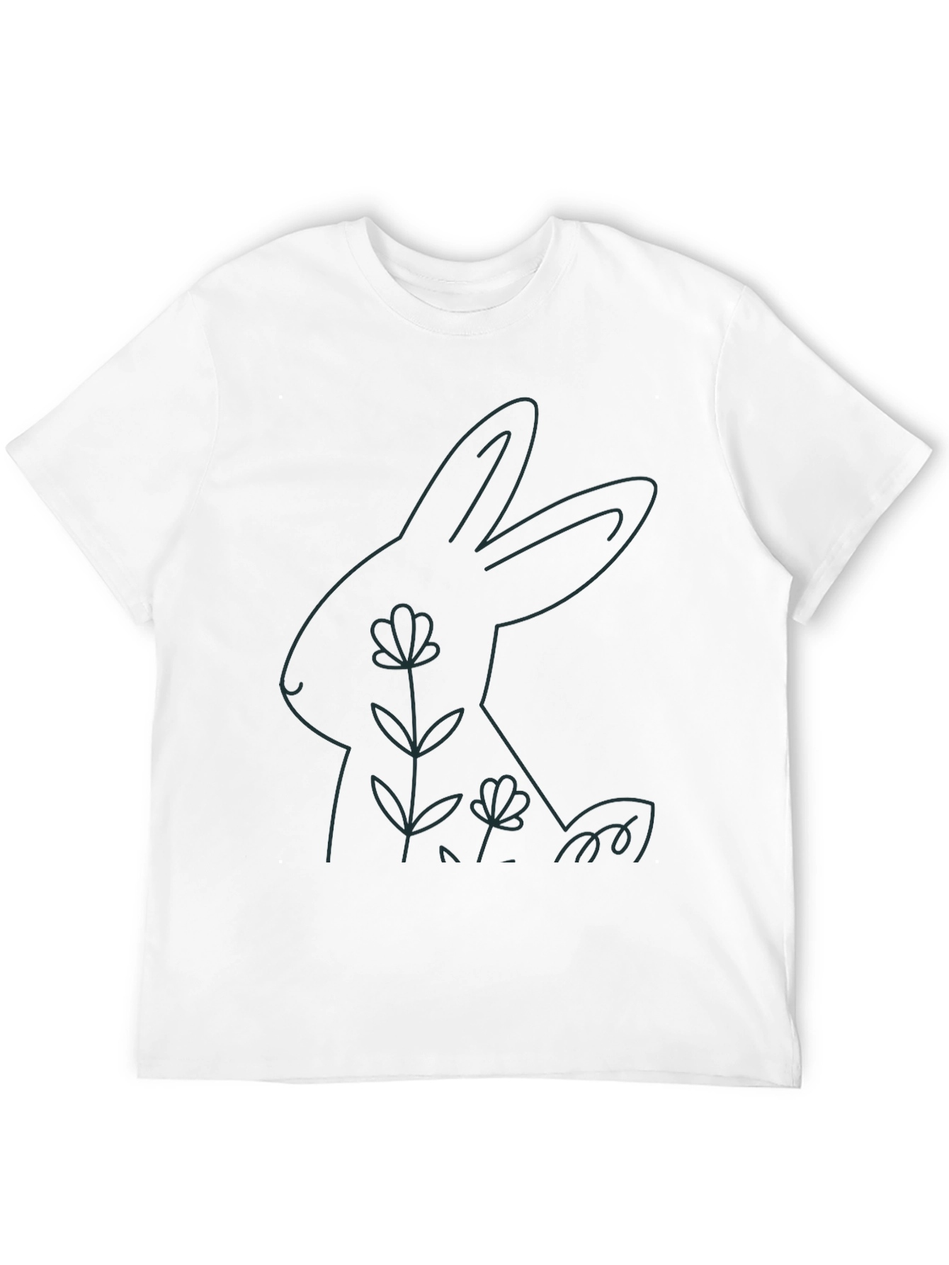 Black Minimalist Rabbit Graphic Tee - Black Cotton Blend view 12