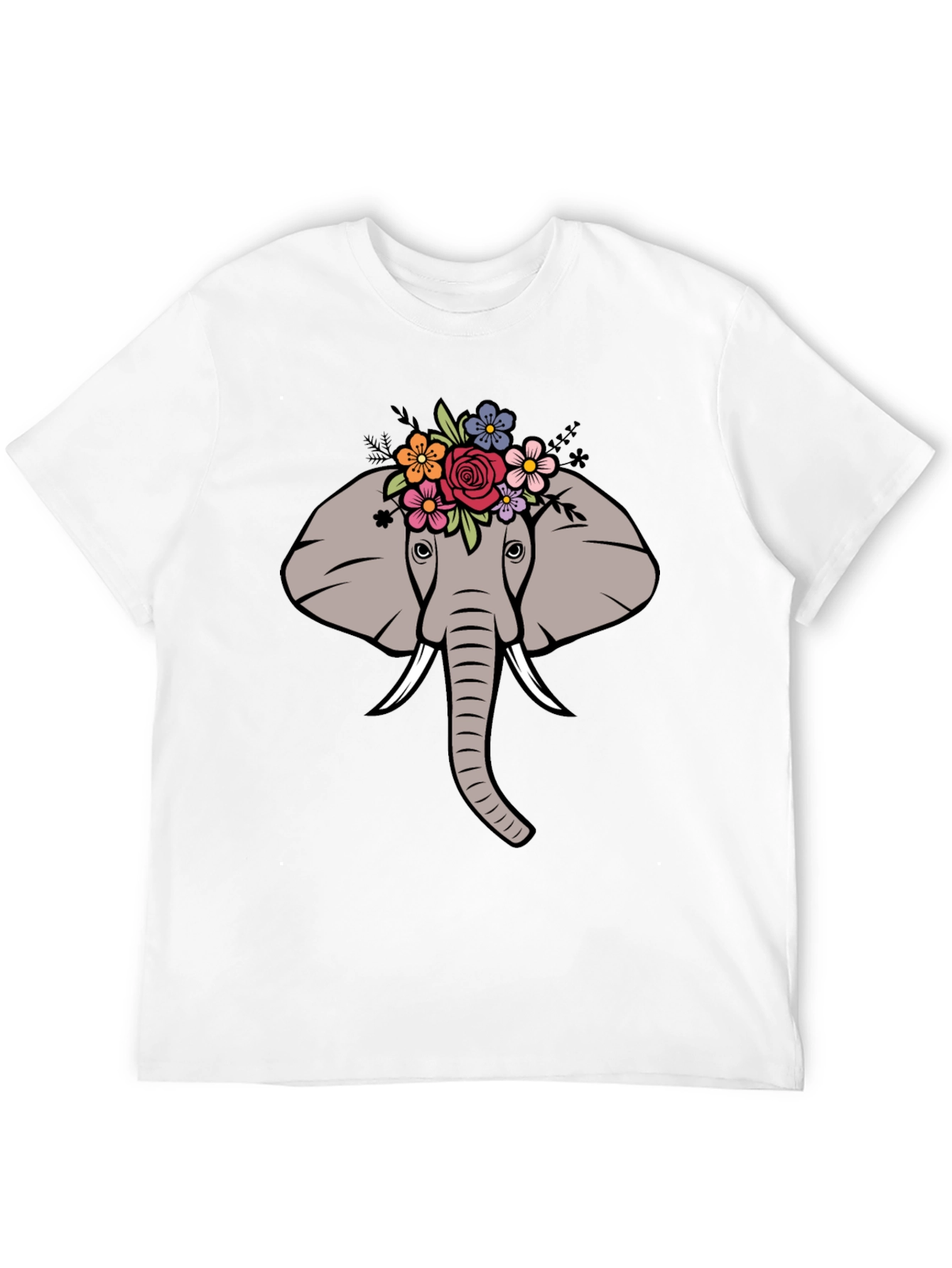 Black Floral Elephant Graphic Tee - Men's Black T-Shirt view 12