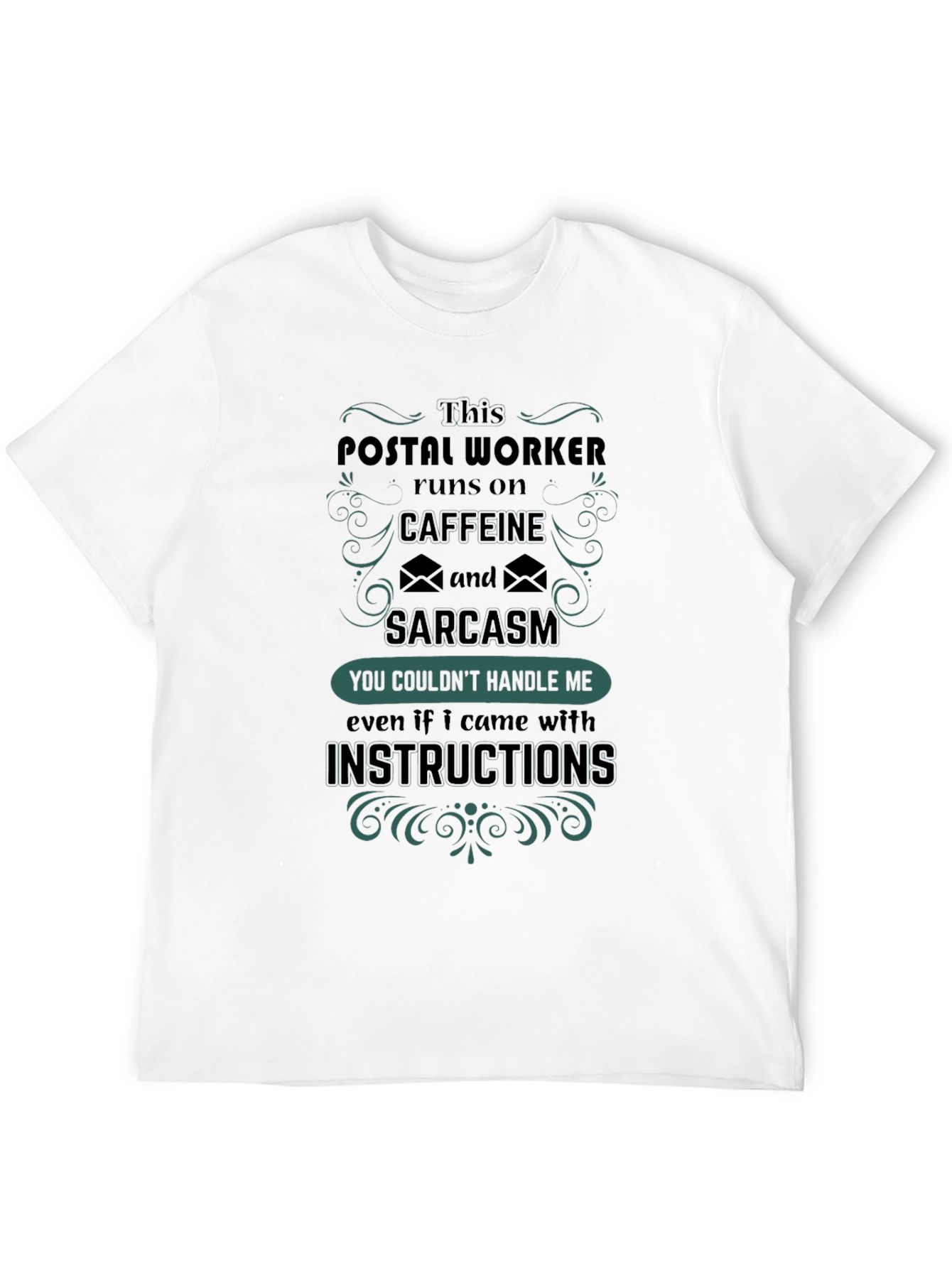 Black Postal Worker Caffeine Sarcasm Graphic Tee view 12
