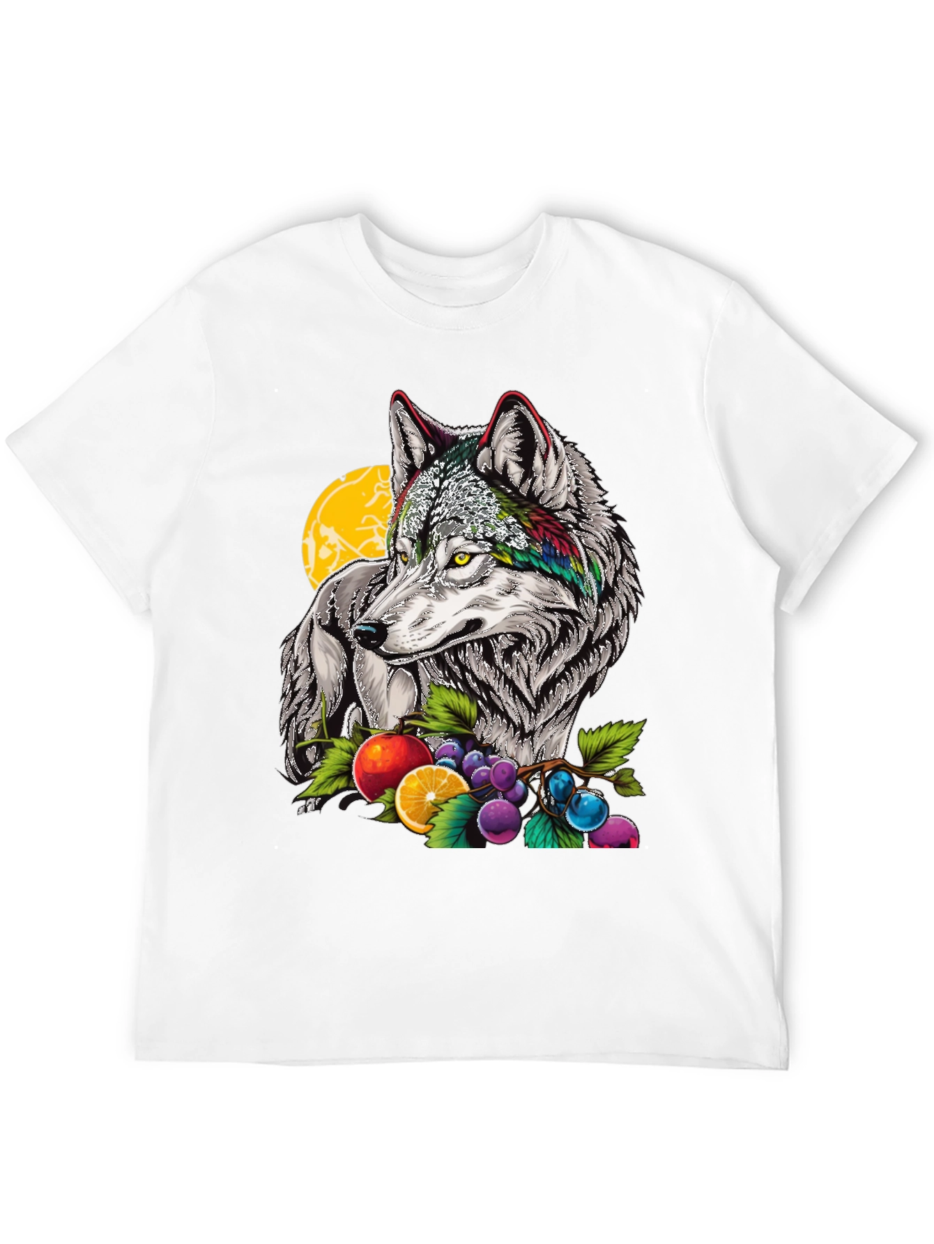 Black Wolf & Fruit Graphic Print T-Shirt - Black view 12