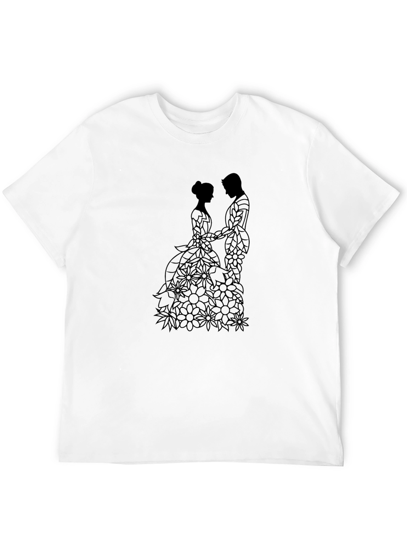 Black Elegant Floral Couple T-Shirt - Black view 12