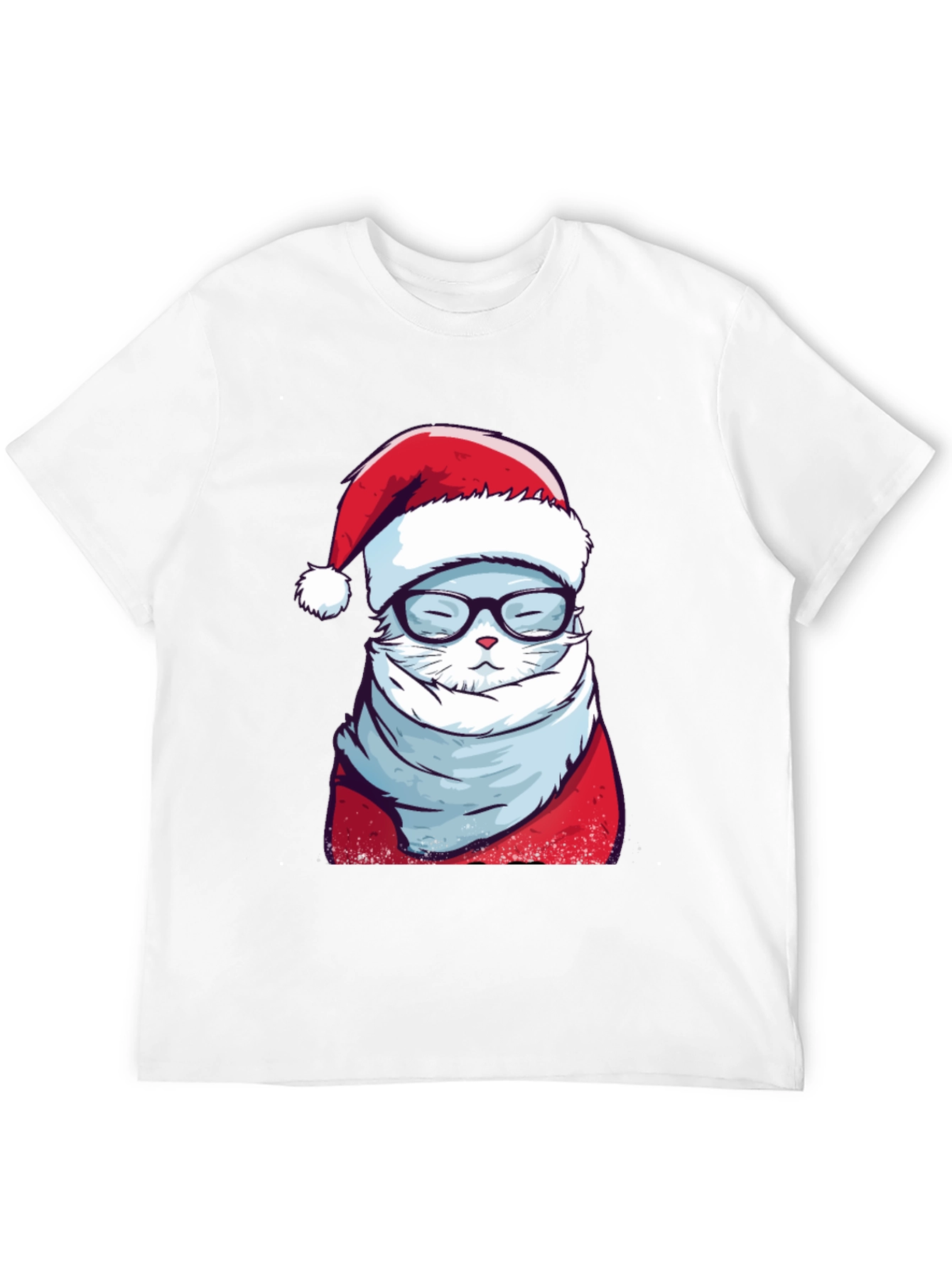 Black Holiday Cat T-Shirt: Santa Hat & Glasses view 12