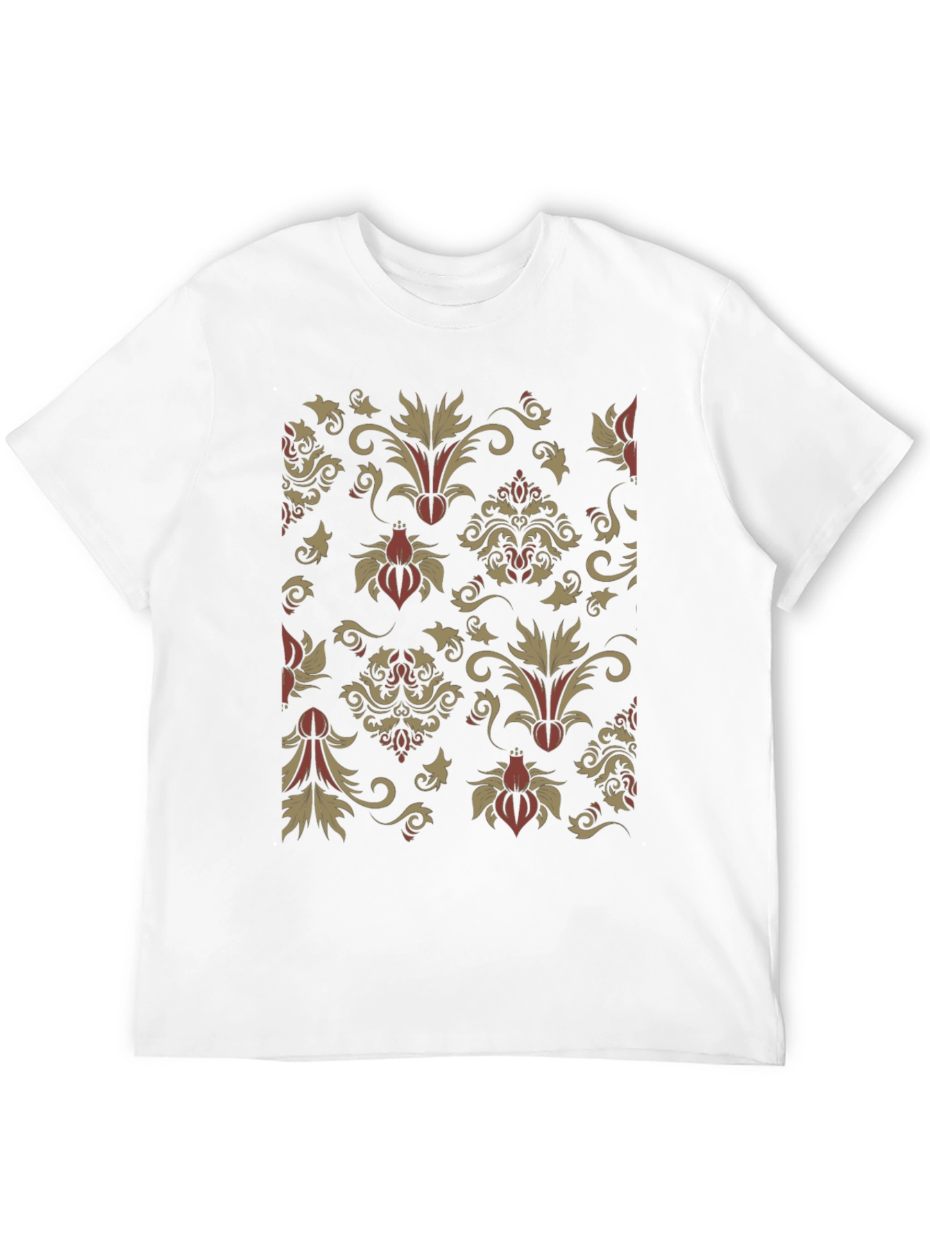 Black Floral Damask Print Black Crewneck T-Shirt view 12