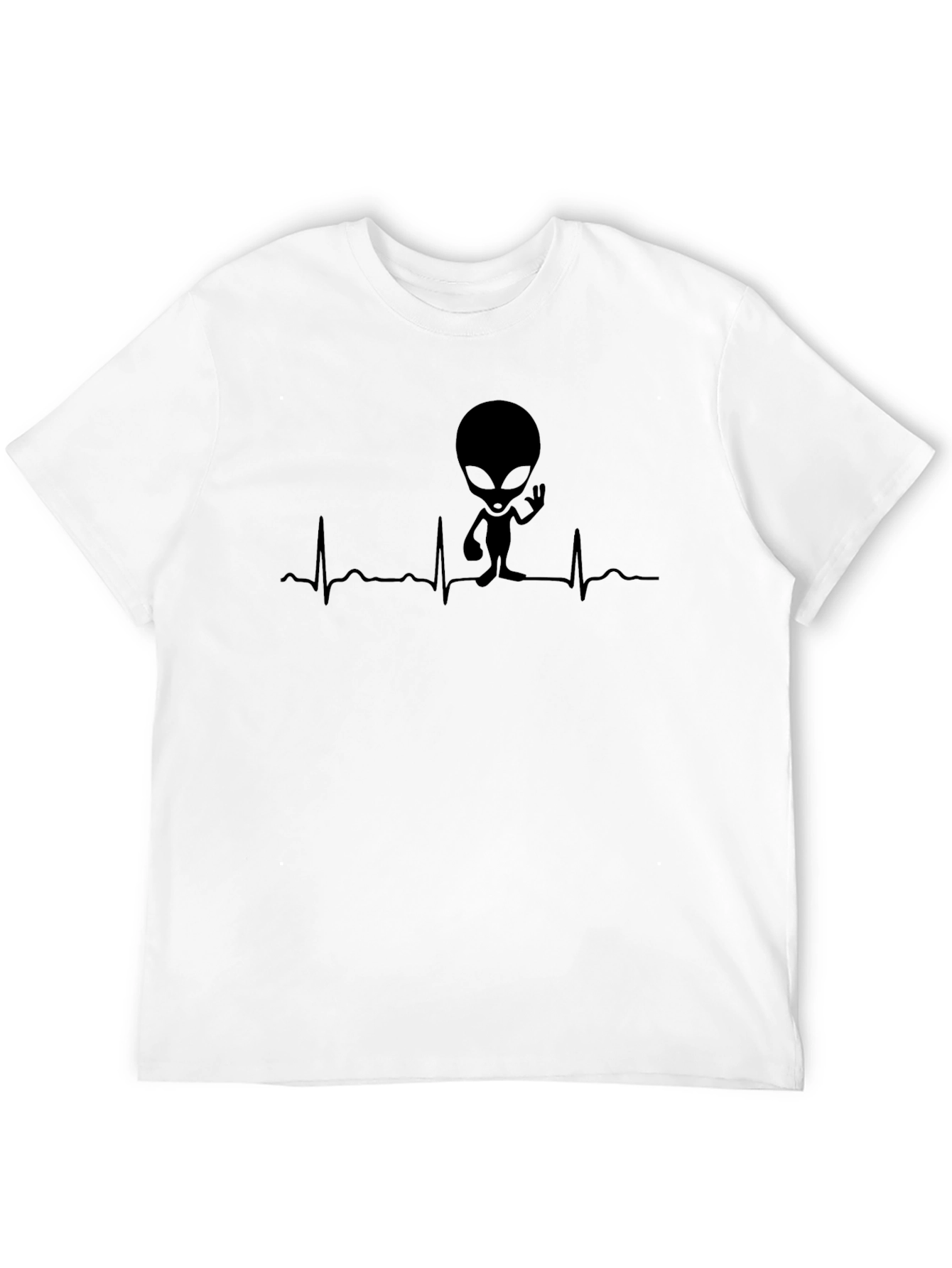 Black Alien Heartbeat T-Shirt - Black, Unique Design view 12