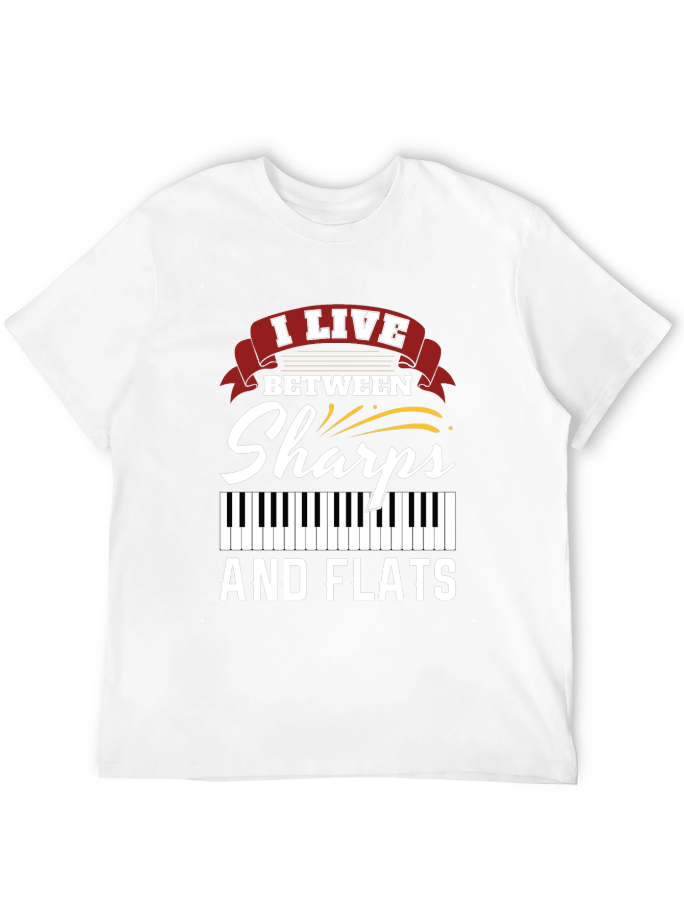 Black I Live Between Sharps and Flats Musician T-Shirt view 12