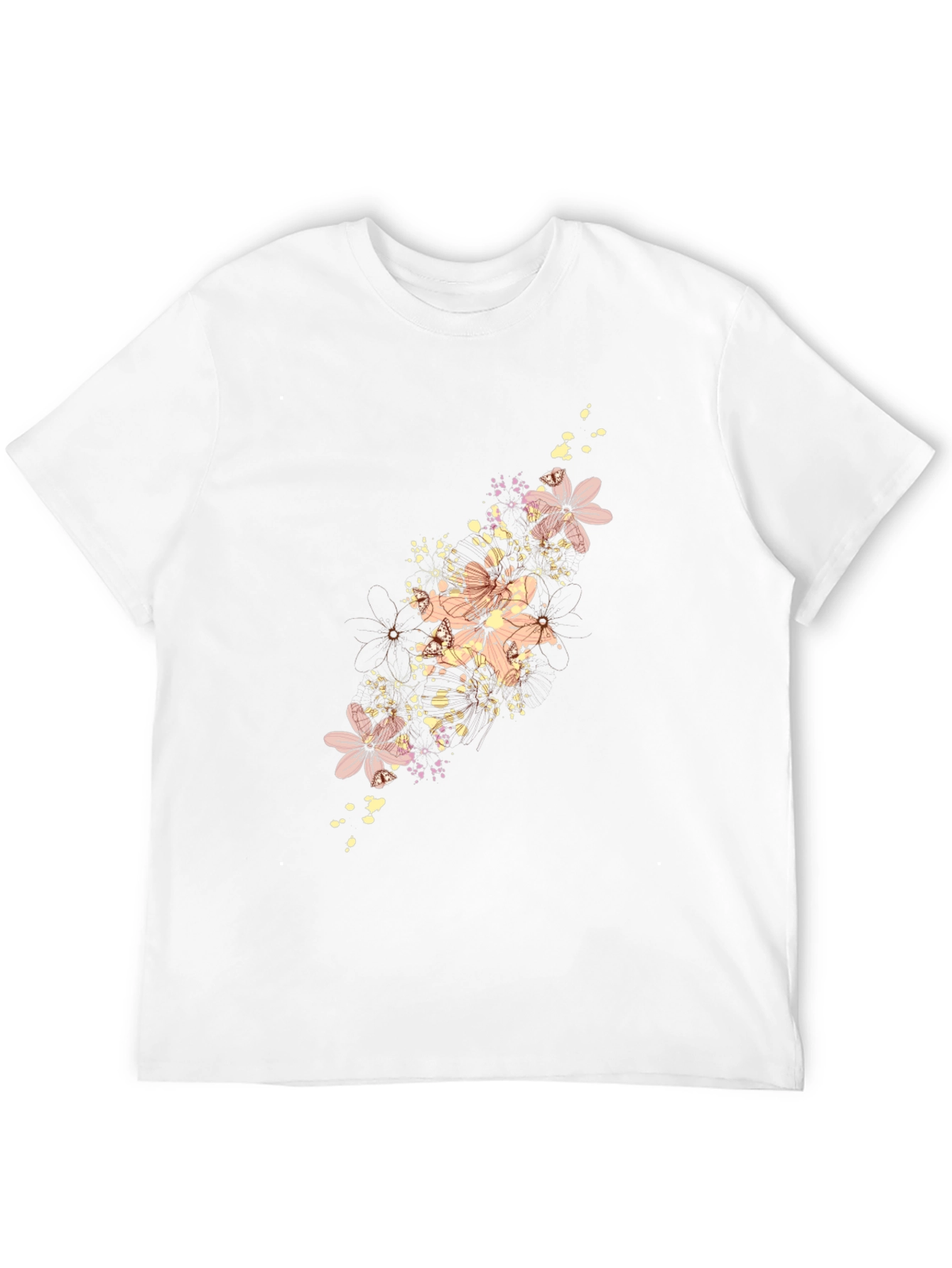 Black Floral Print Men's Black T-Shirt view 12