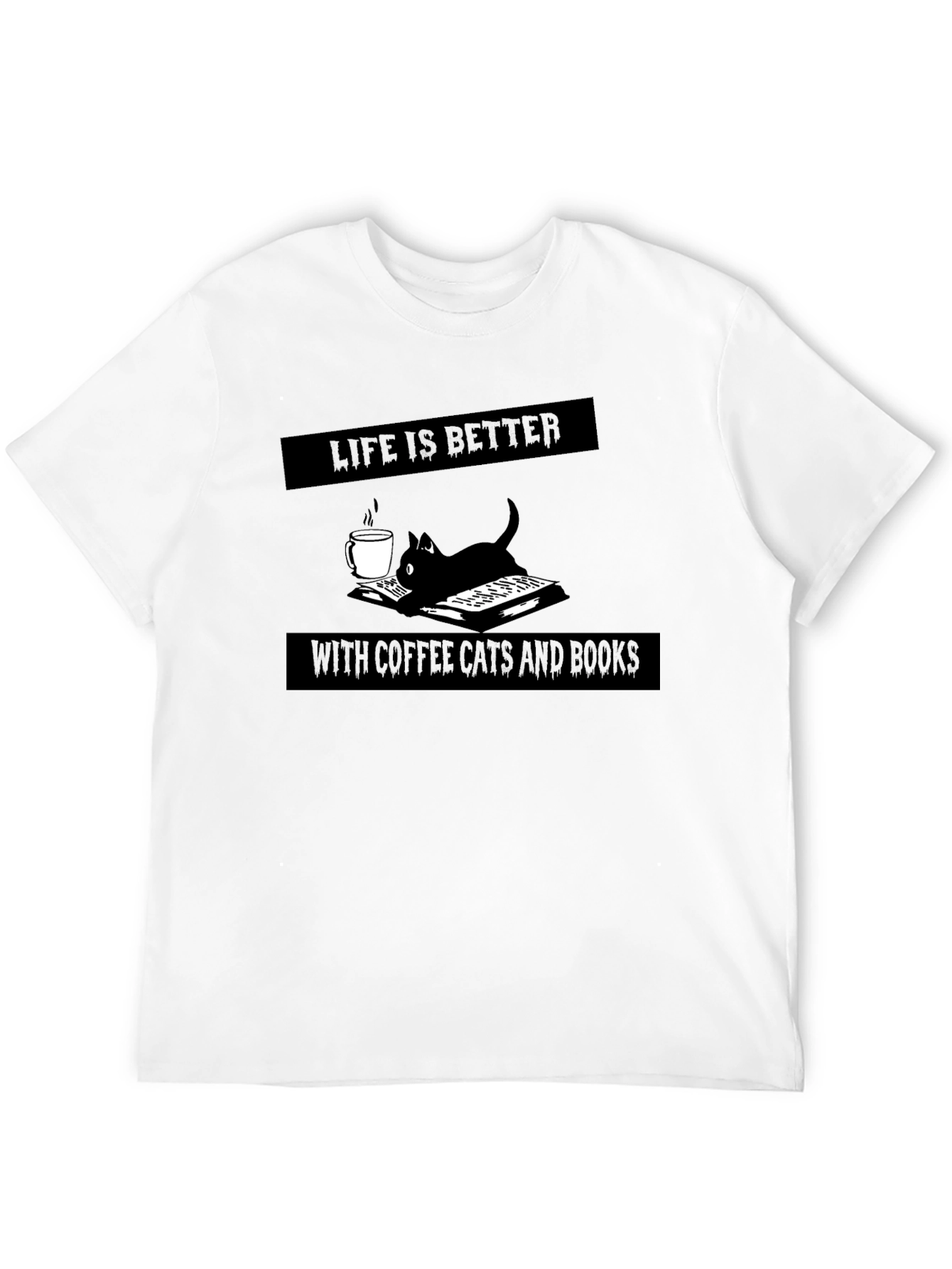 Black Life is Better with Coffee, Cats, and Books Black Tee view 12