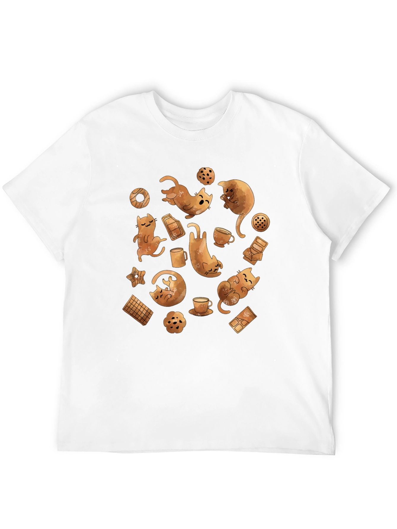 Black Cat & Chocolate Patterned Black T-Shirt view 12