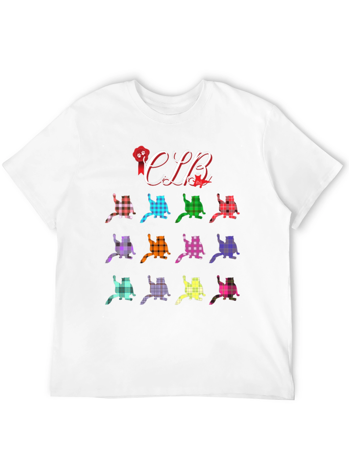 Black Colorful Plaid Cat Lover T-Shirt view 12