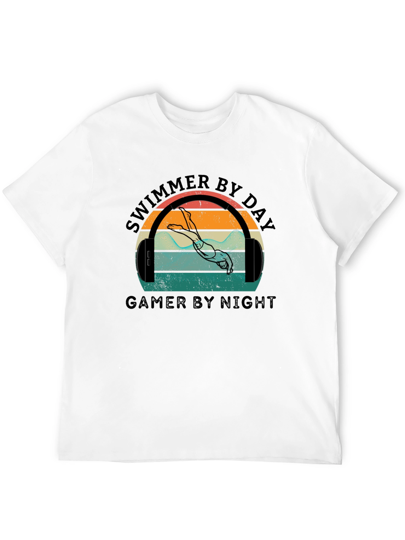 Black Swimmer By Day Gamer By Night Graphic T-Shirt view 12