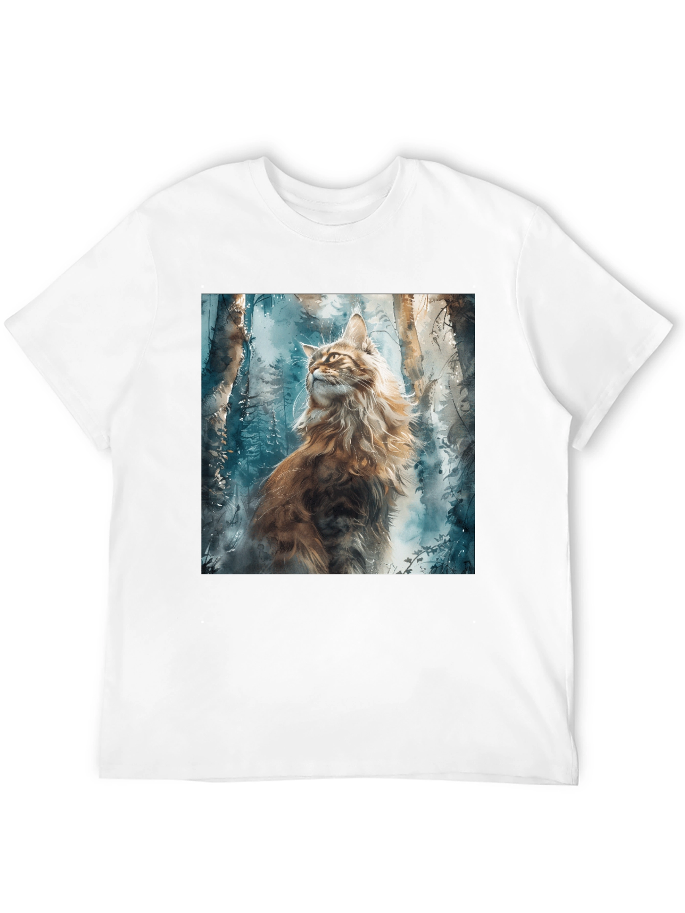 Black Watercolor Cat in Forest Graphic Tee view 12