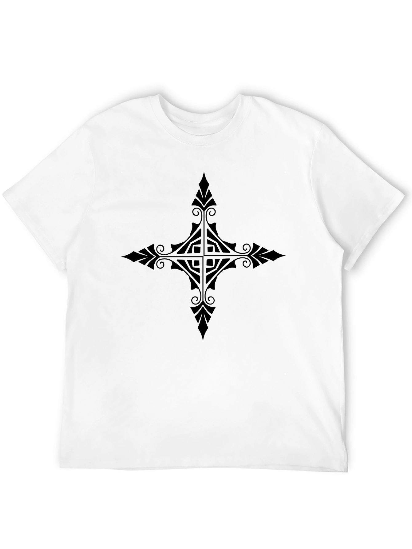 Black Men's Black T-Shirt with Ornamental Cross Design view 12