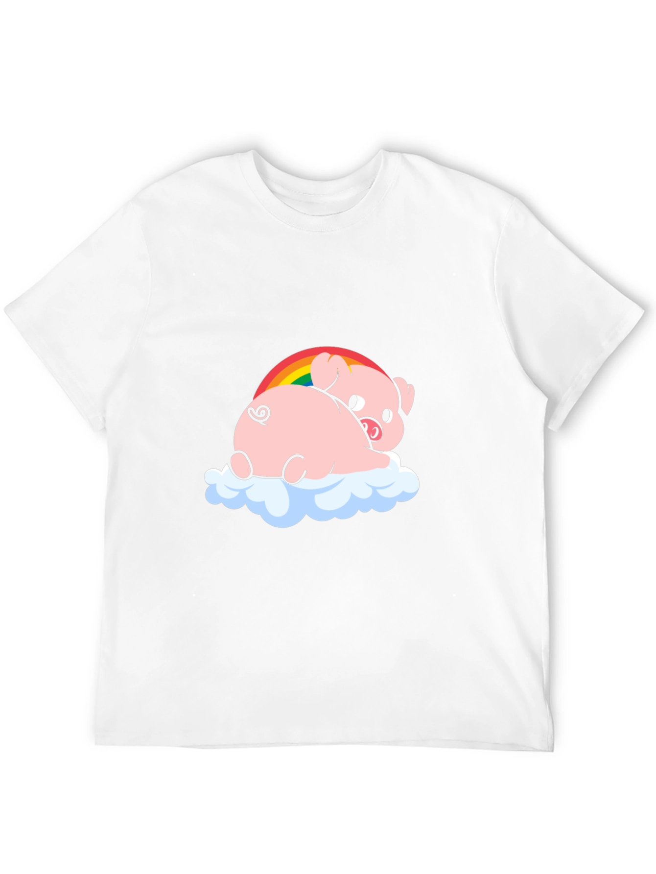 Black Cute Pig Rainbow Cloud Graphic T-Shirt view 12