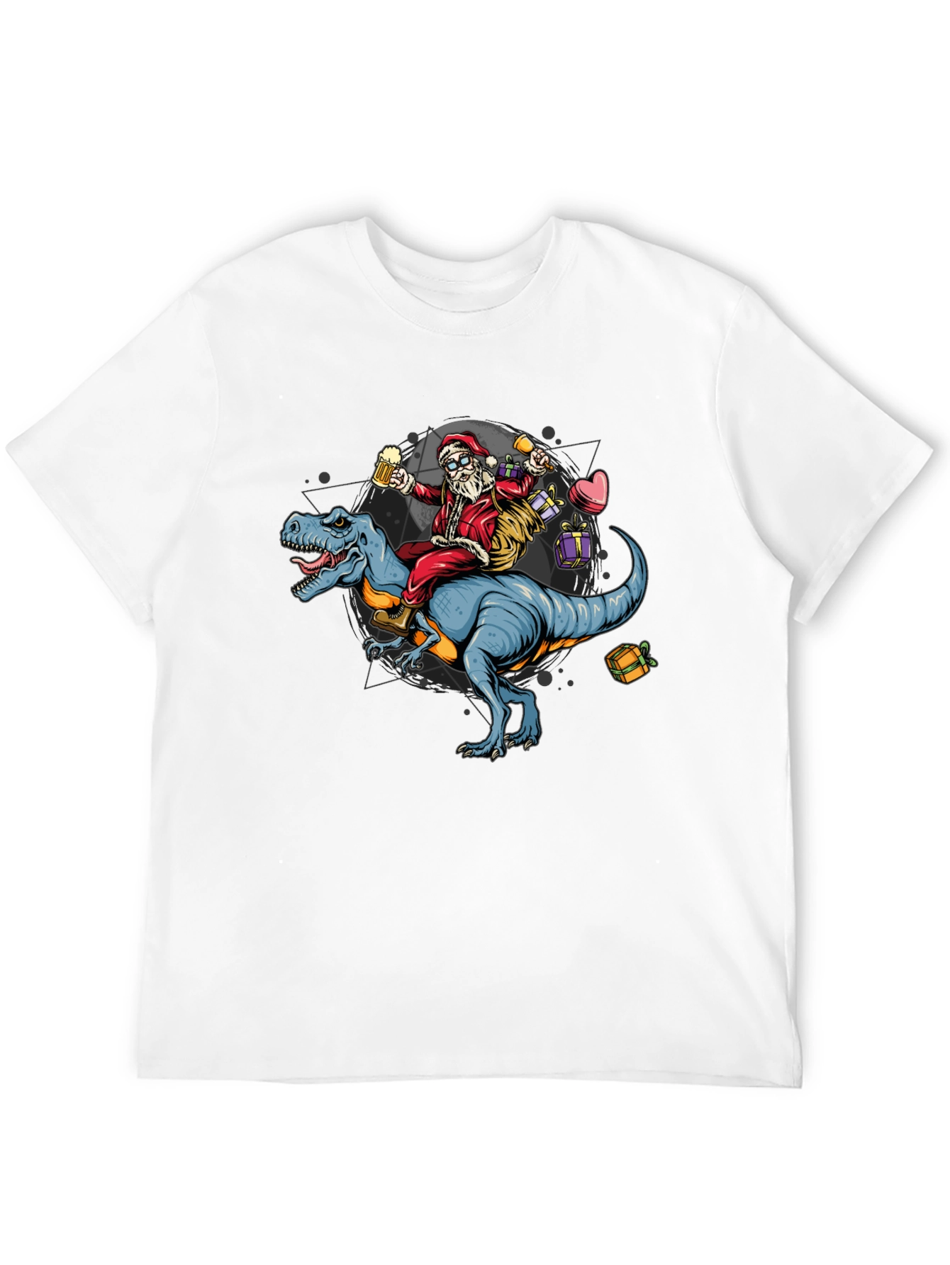 Black Santa Riding Dinosaur T-Shirt - Festive Holiday Apparel view 12
