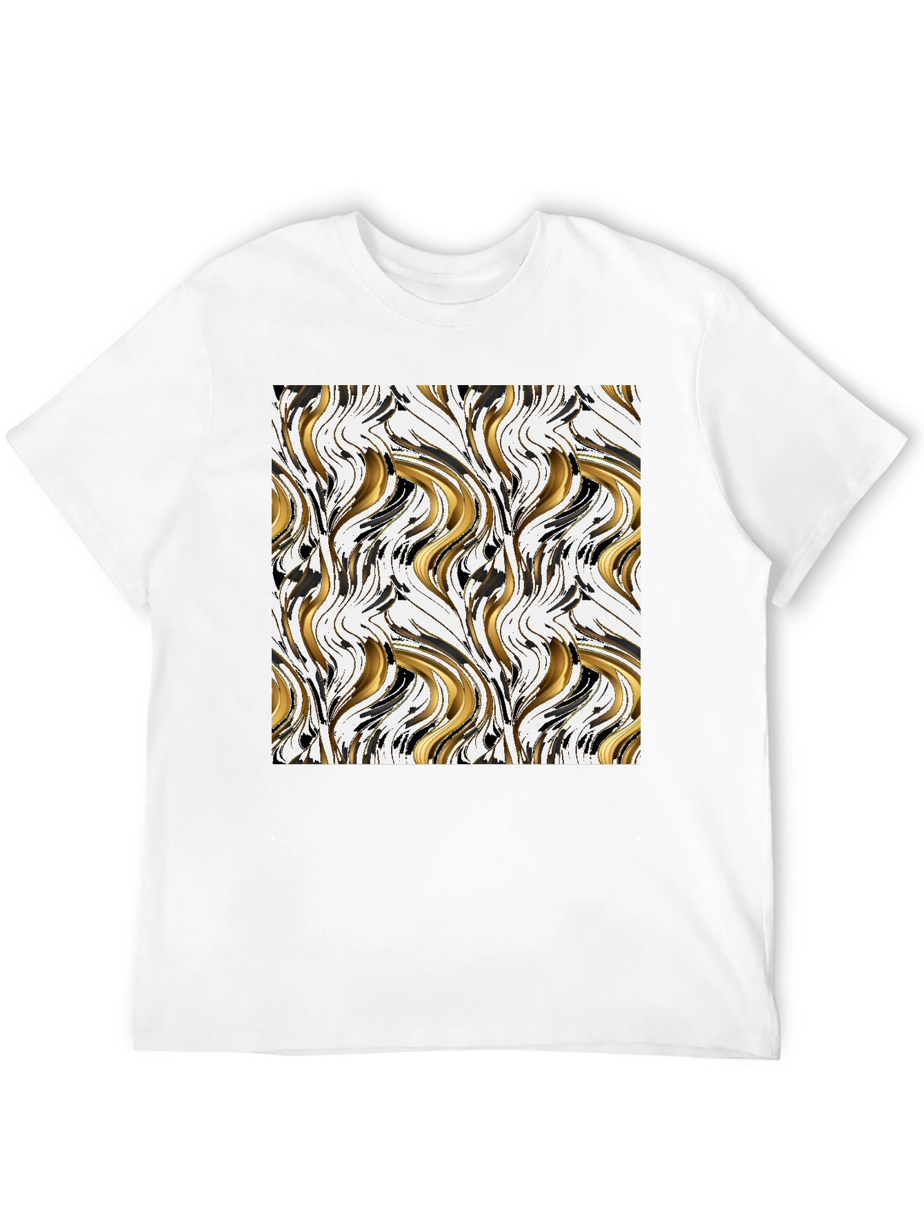 Black Abstract Gold & Black Swirl Print Black T-Shirt view 12