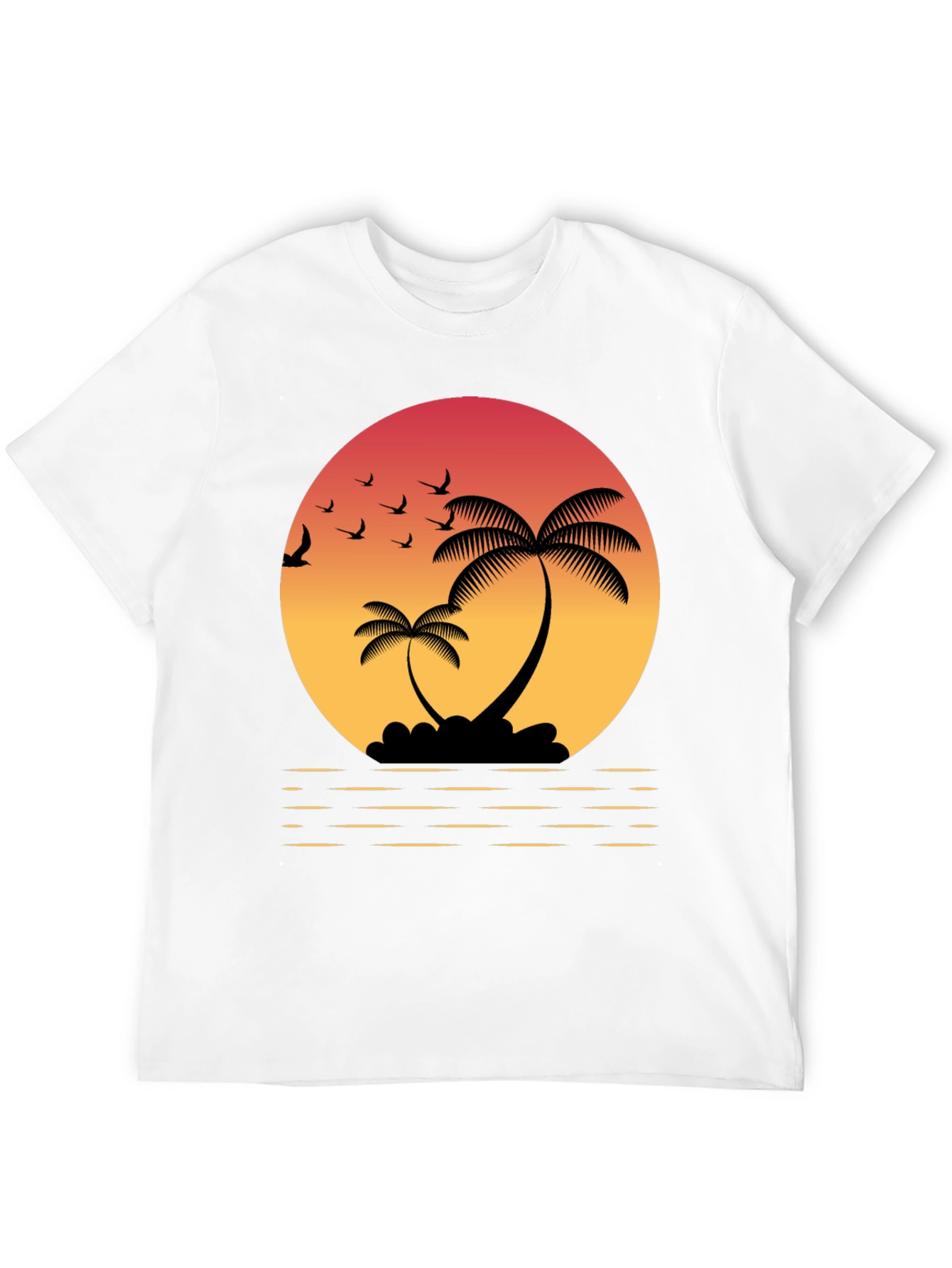 Black Tropical Sunset T-Shirt: Palm Trees & Birds view 12