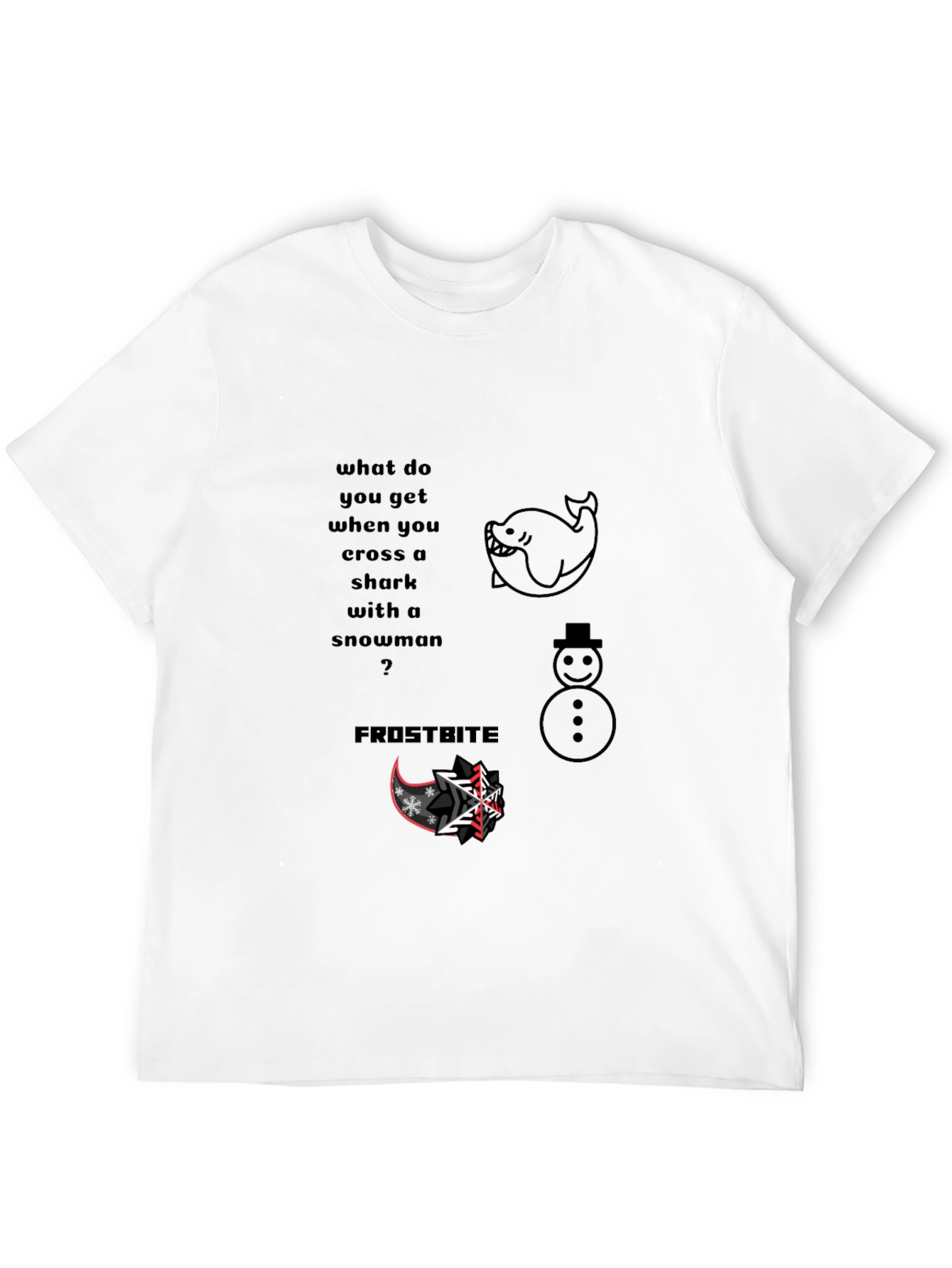 Black Shark Snowman Frostbite Pun T-Shirt view 12