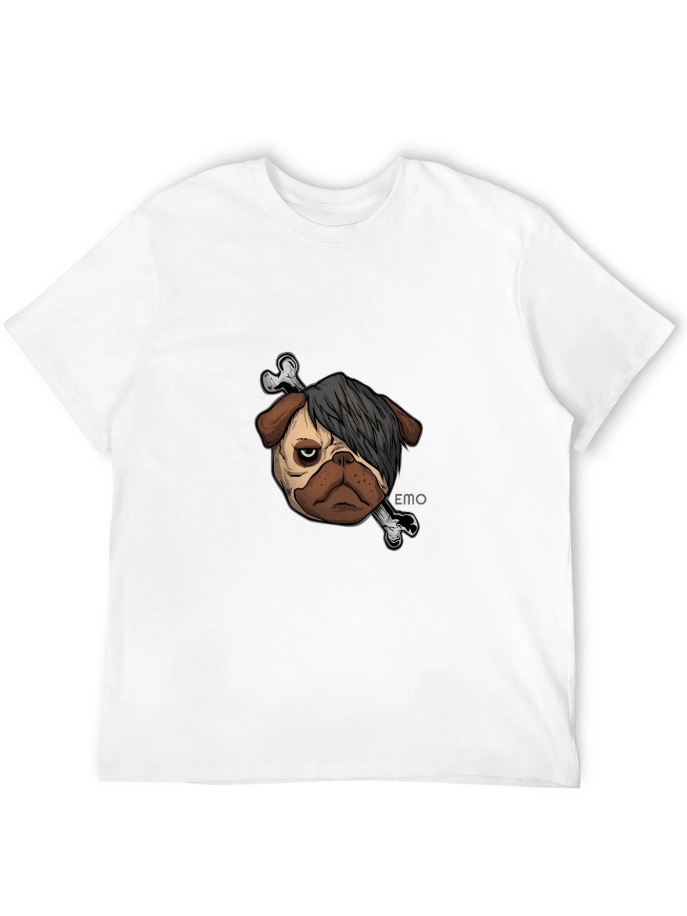 Black Emo Pug T-Shirt - Unisex Black Cotton Graphic Tee view 12