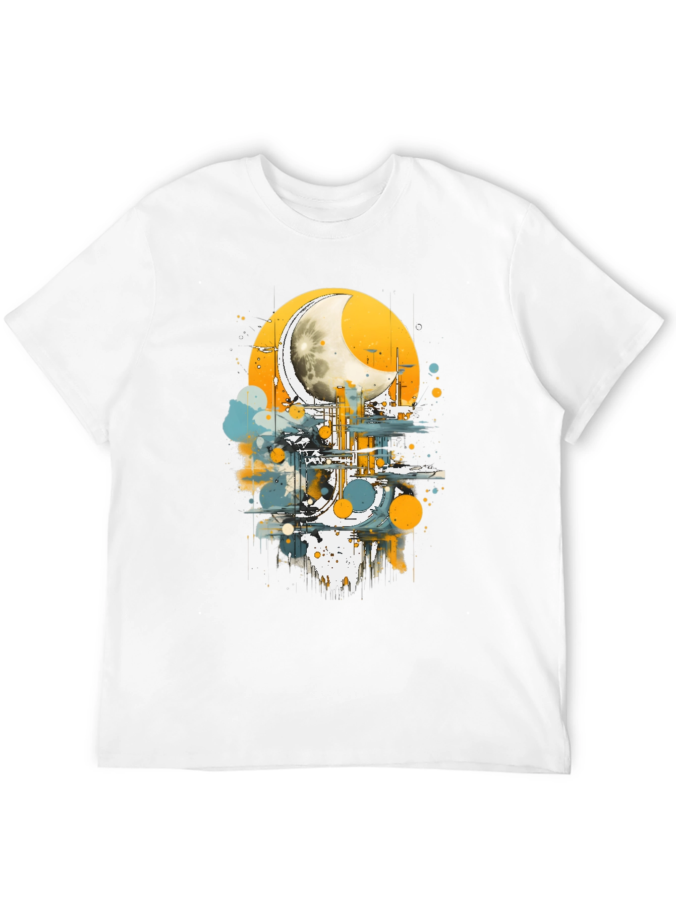 Black Abstract Moon Graphic Tee - Stylish Black Cotton T-Shirt view 12