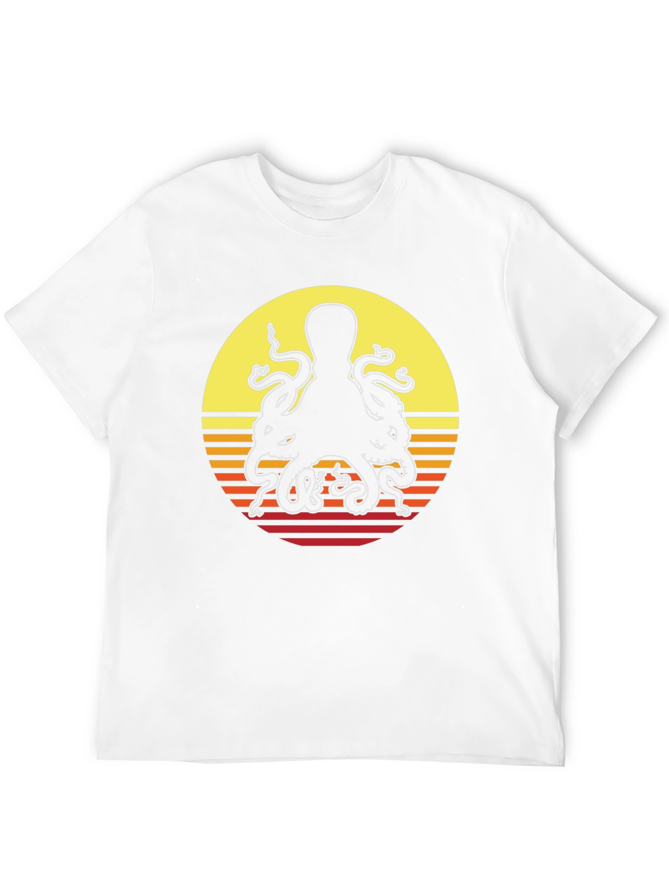 Black Retro Octopus Sunset Graphic T-Shirt view 12