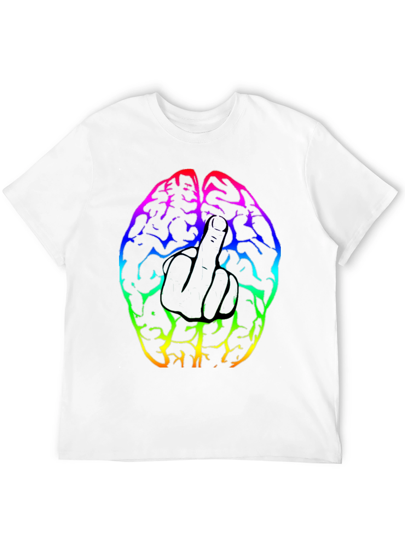 Black Rainbow Brain Middle Finger Graphic T-Shirt view 12